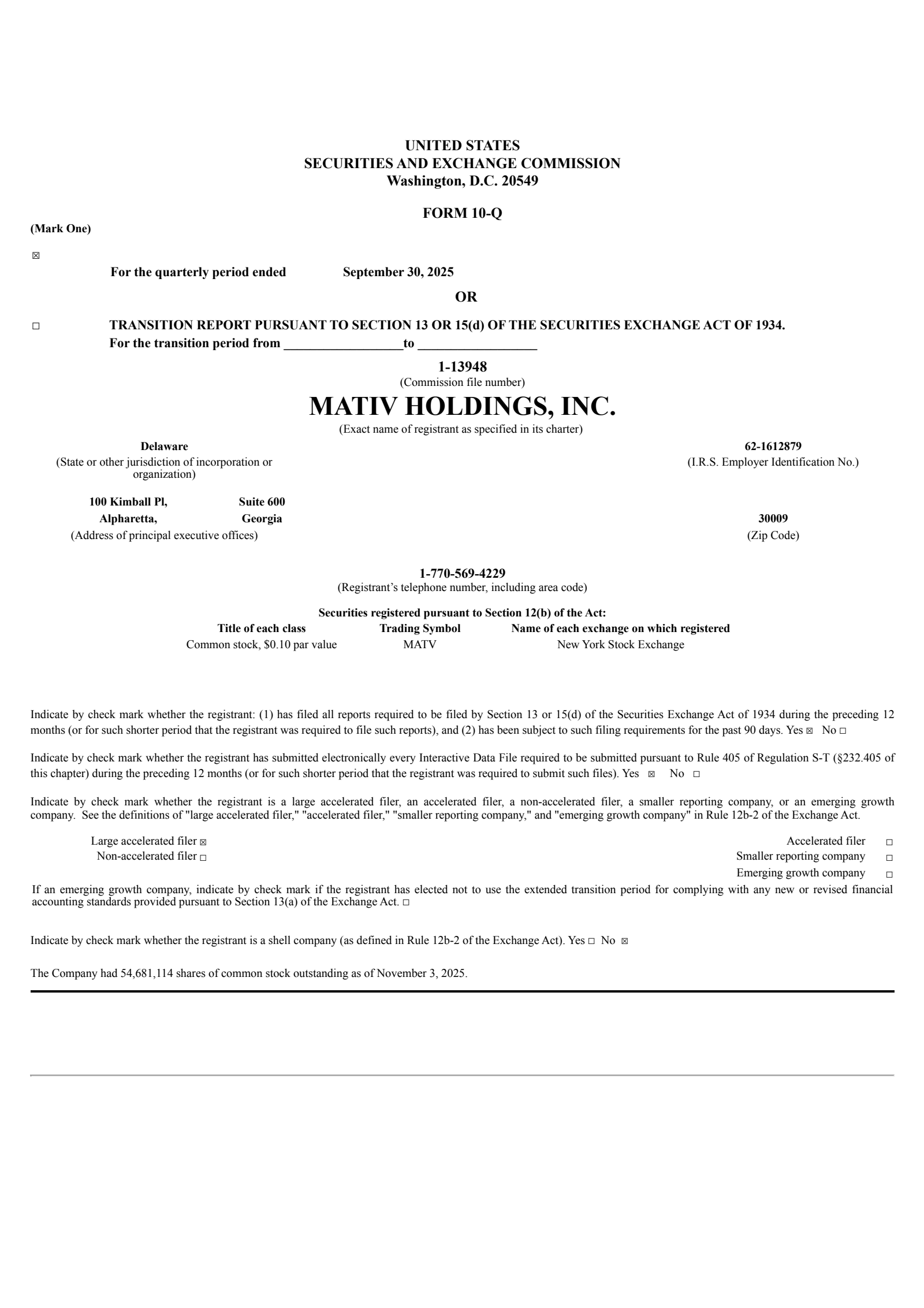 Mativ's Q3 2025 Quarterly Report