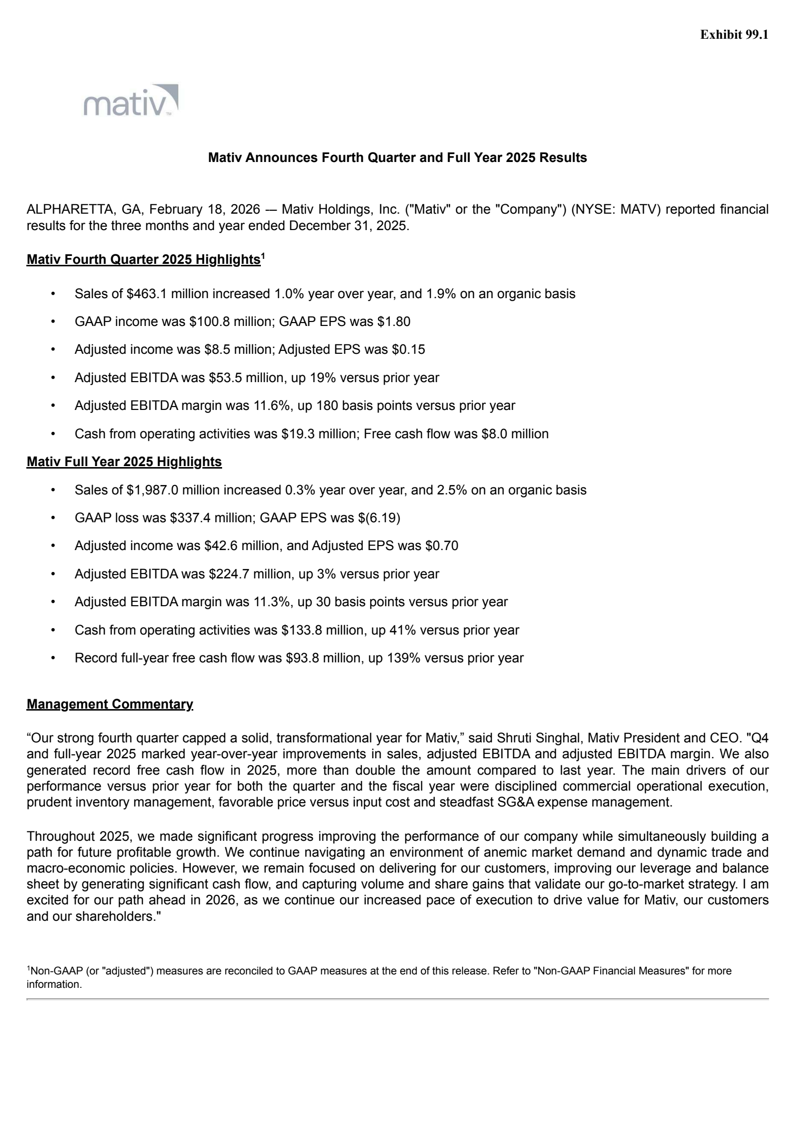 Mativ's Q4 2025 Press Release