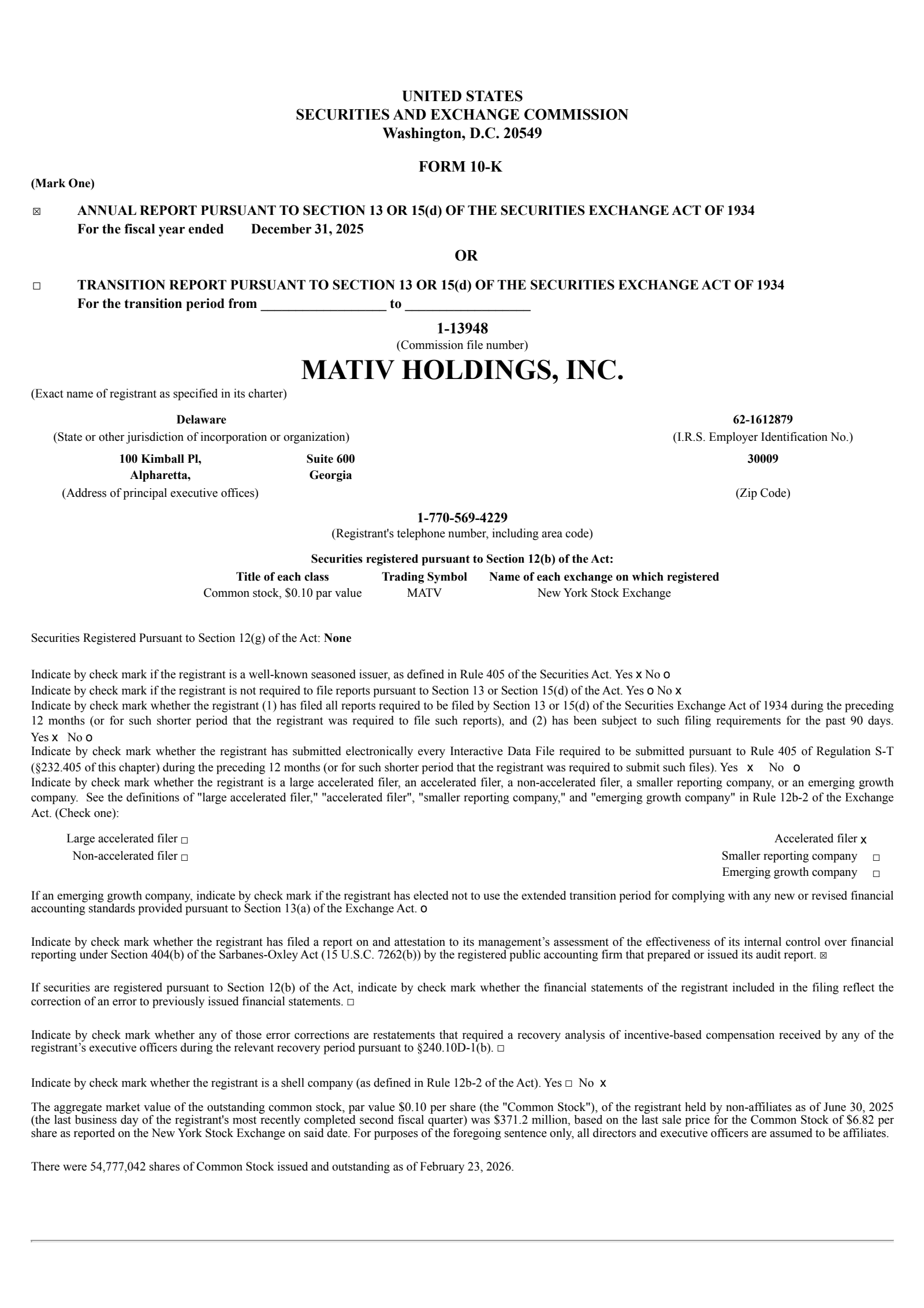 Mativ's Q4 2025 Annual report