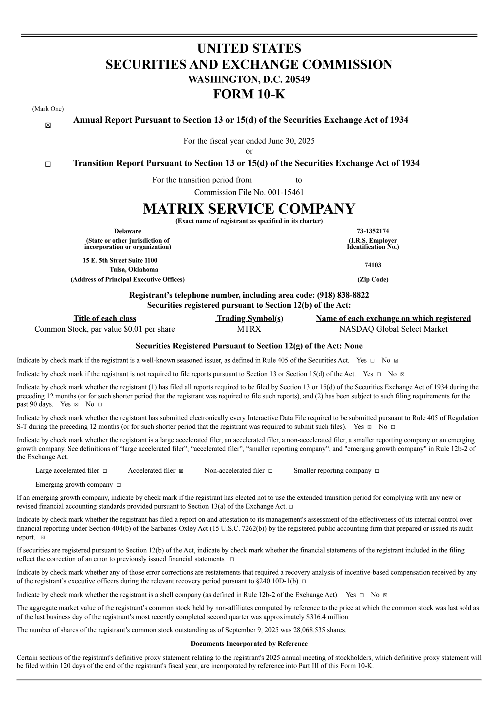 Matrix Service's Q4 2025 Annual Report