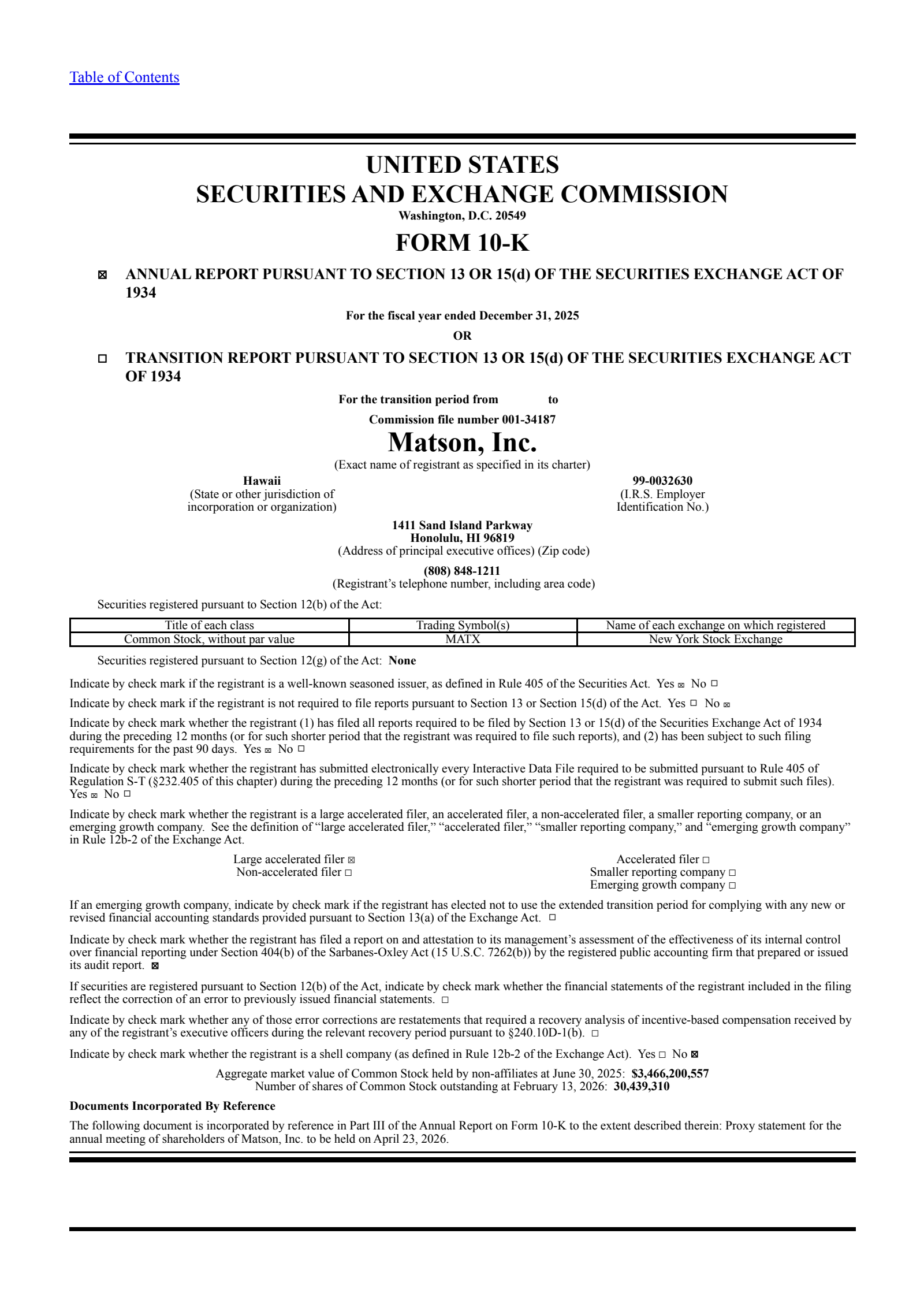 Matson's Q4 2025 Annual report