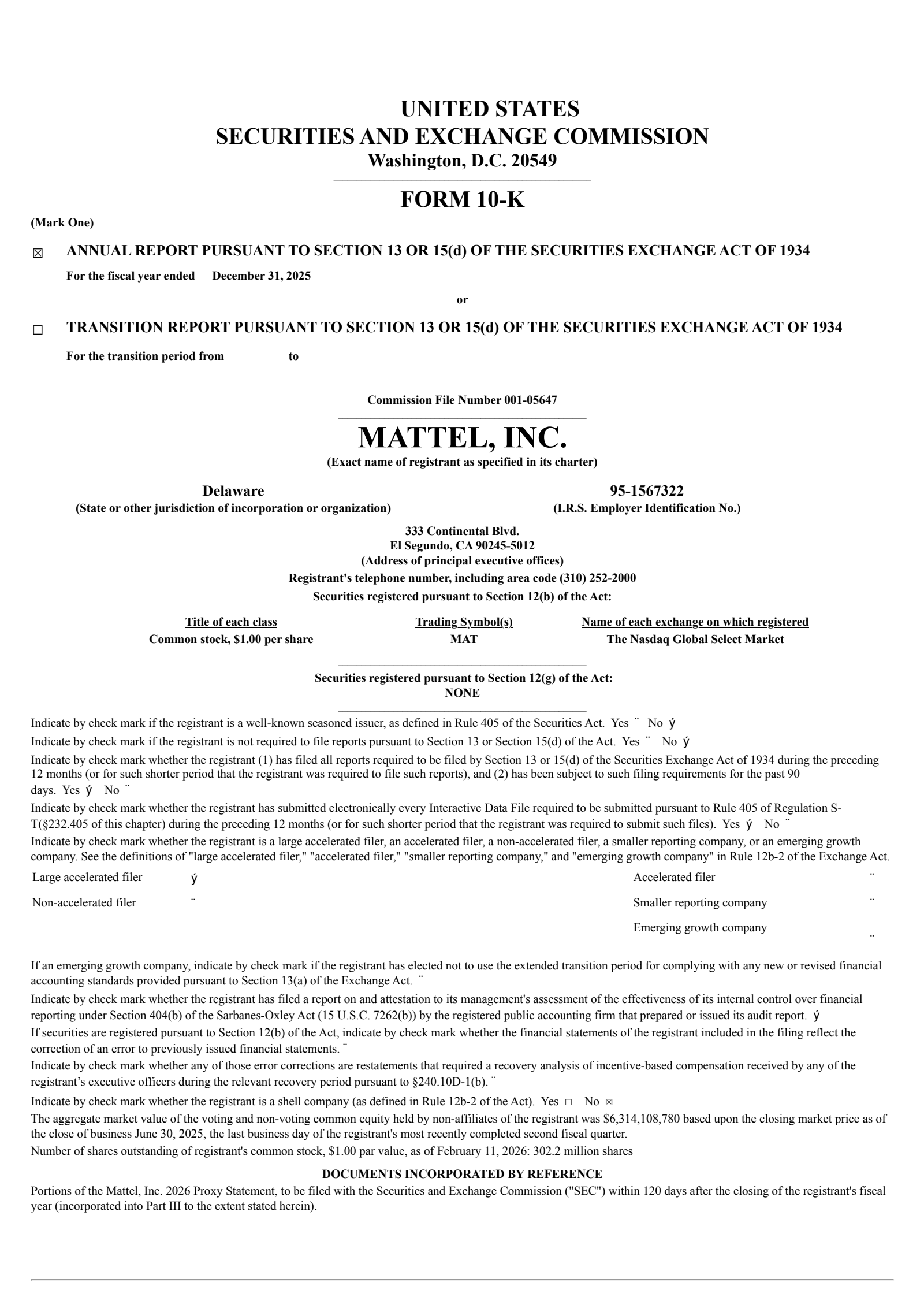 Mattel's Q4 2025 Annual report