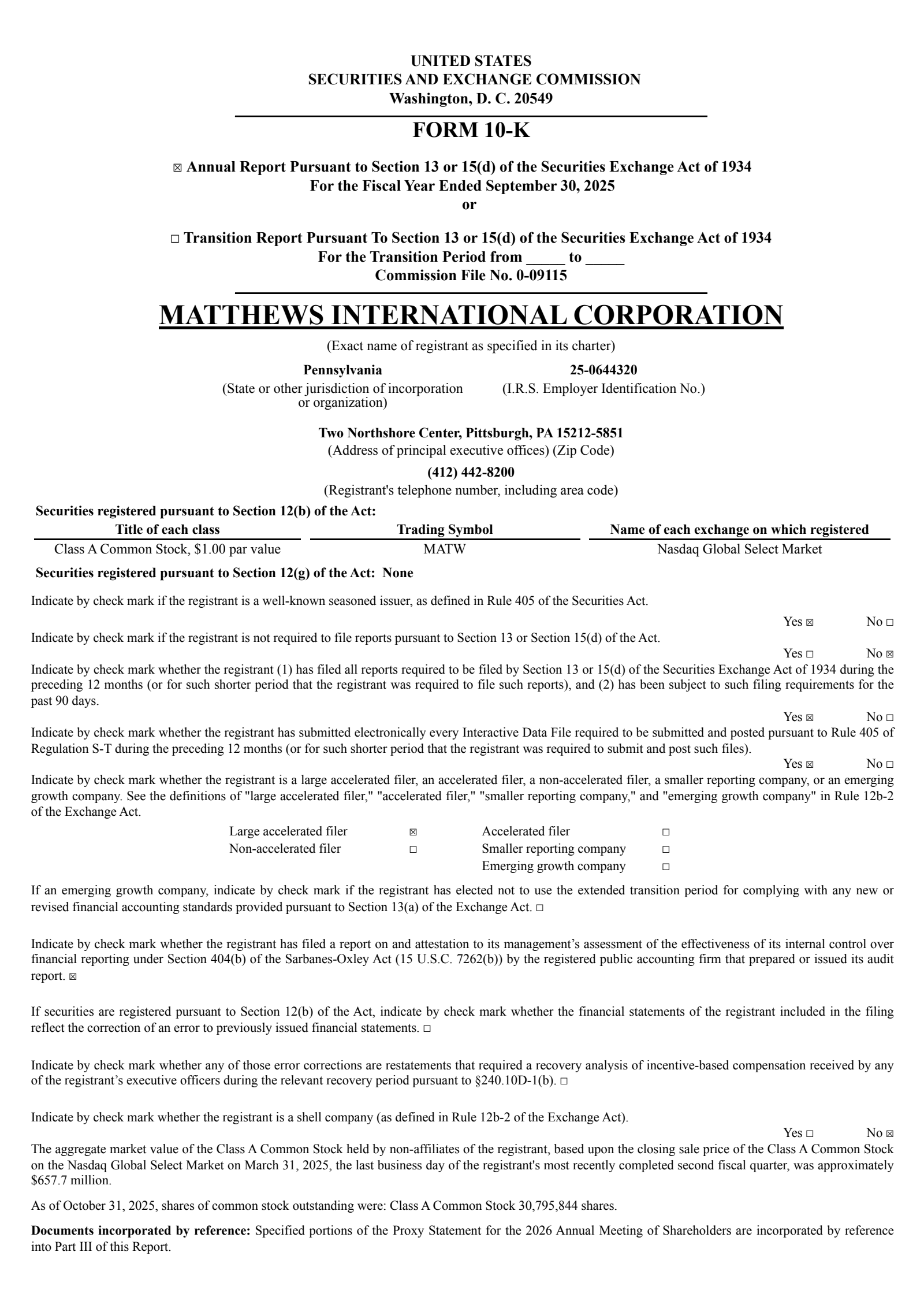 Matthews International's Q4 2025 Annual Report