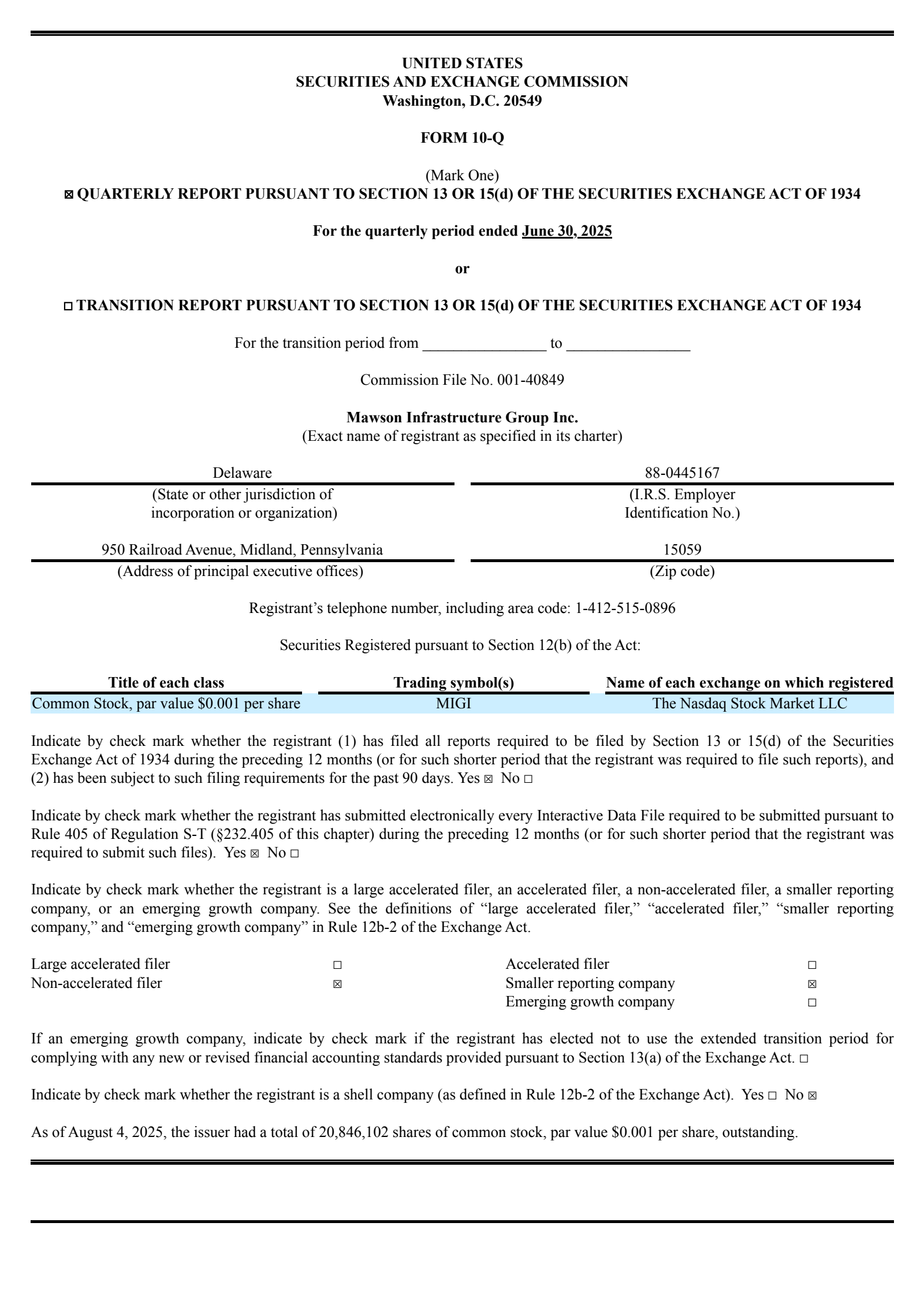 Mawson Infrastructure Group's Q2 2025 Quarterly report