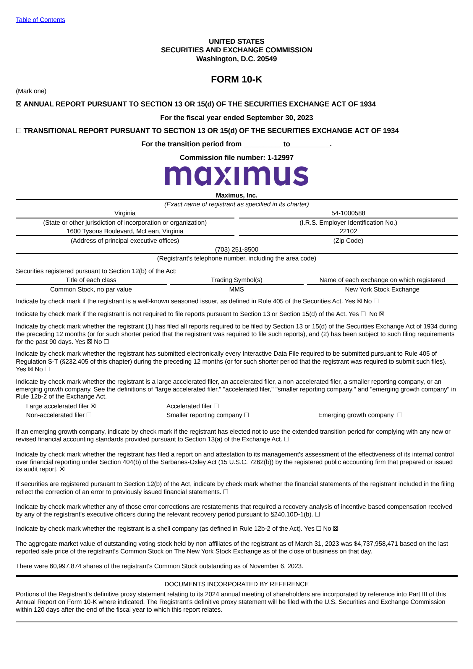 Maximus' Q4 2023 Annual report