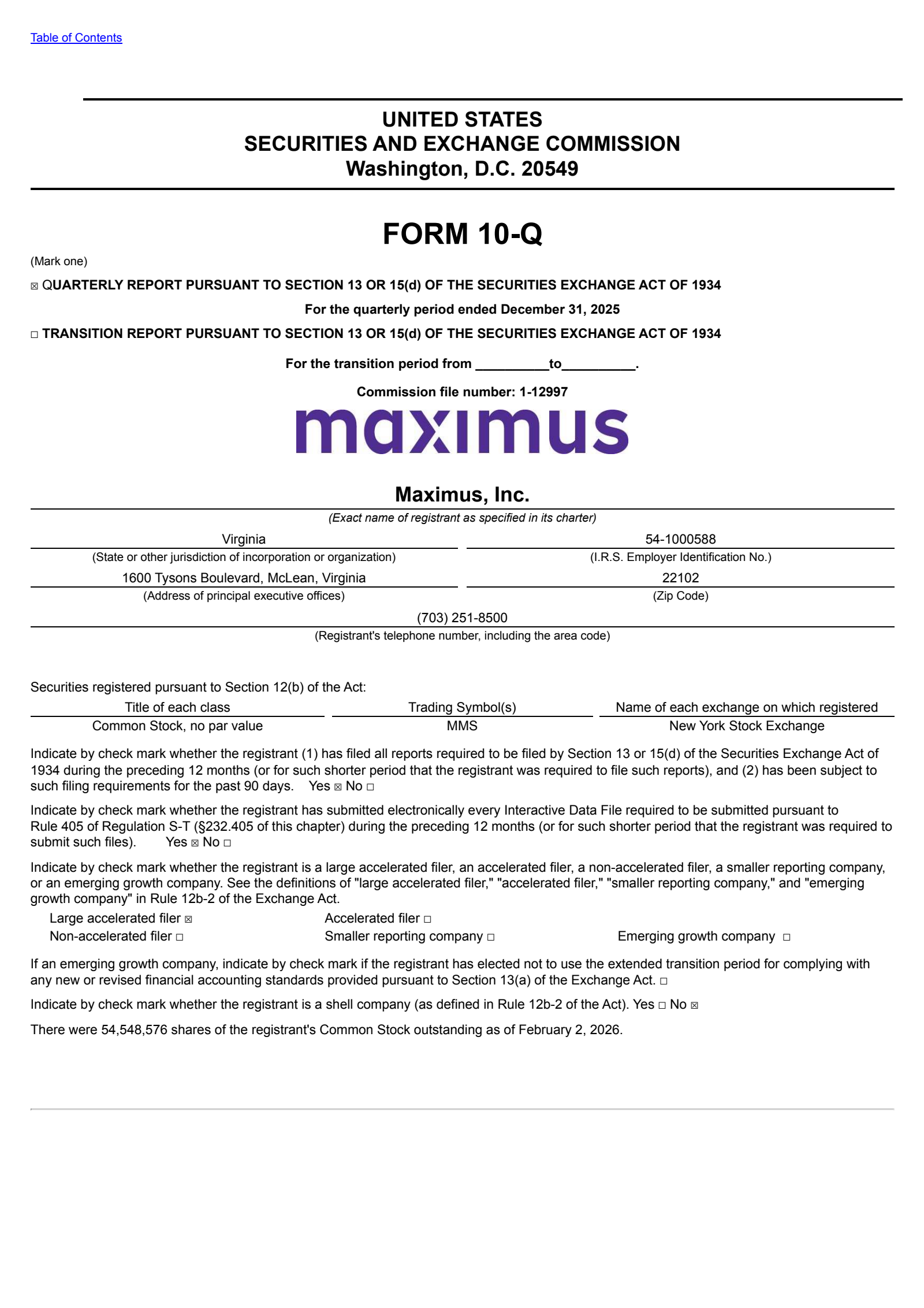 Maximus' Q1 2026 Quarterly report