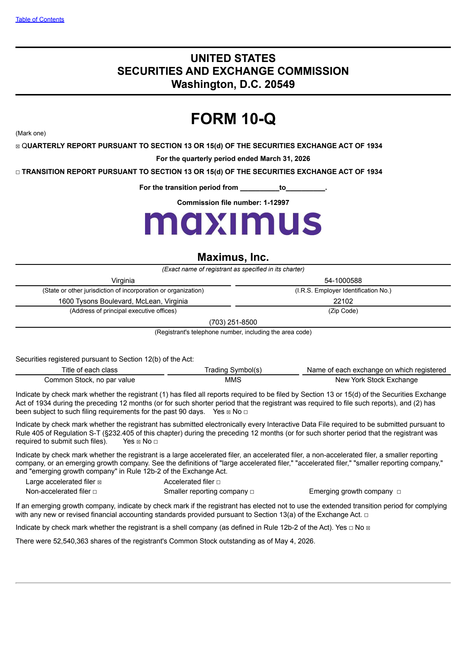 Maximus' Q2 2026 Quarterly report