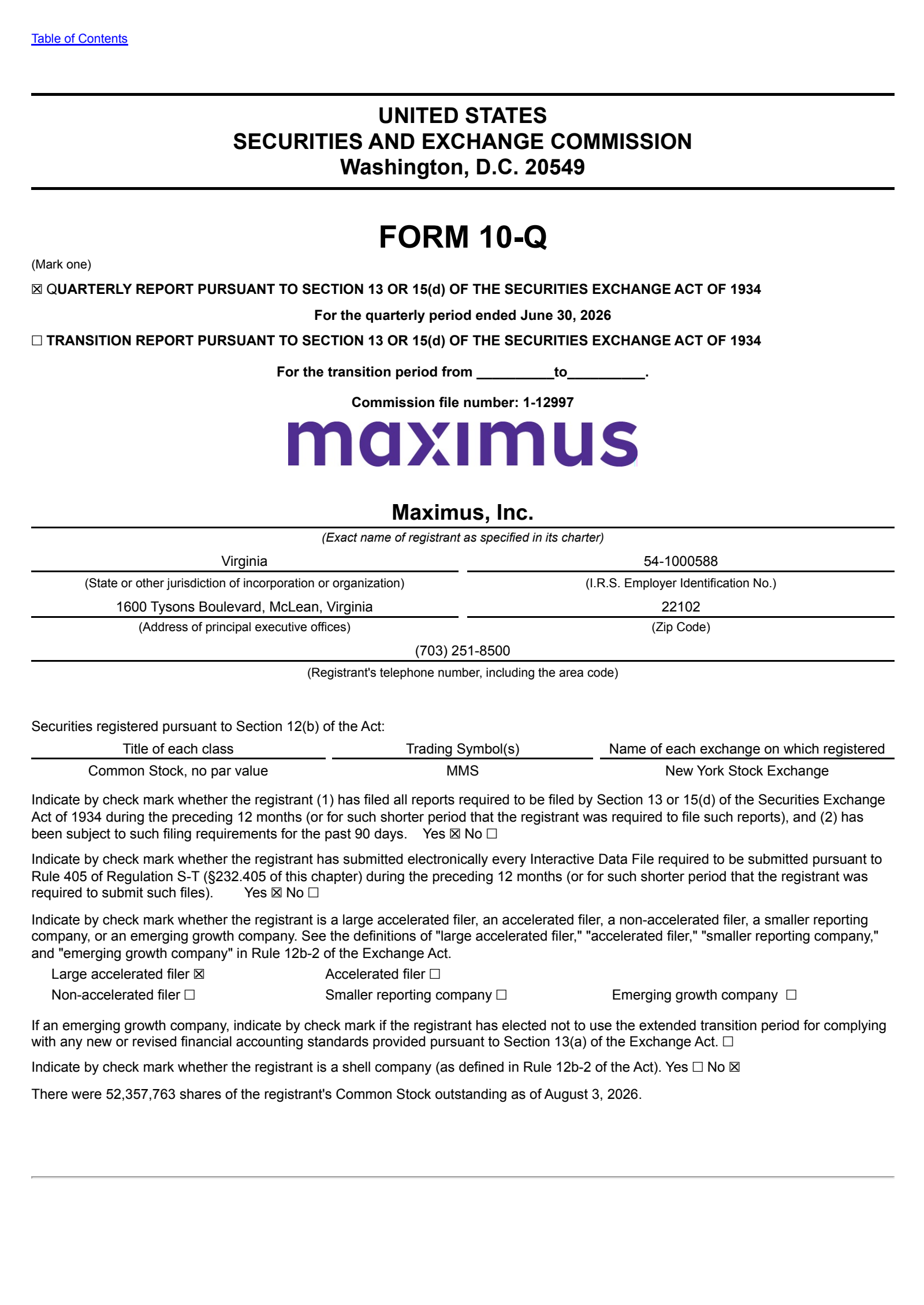 Maximus' Q3 2026 Quarterly report