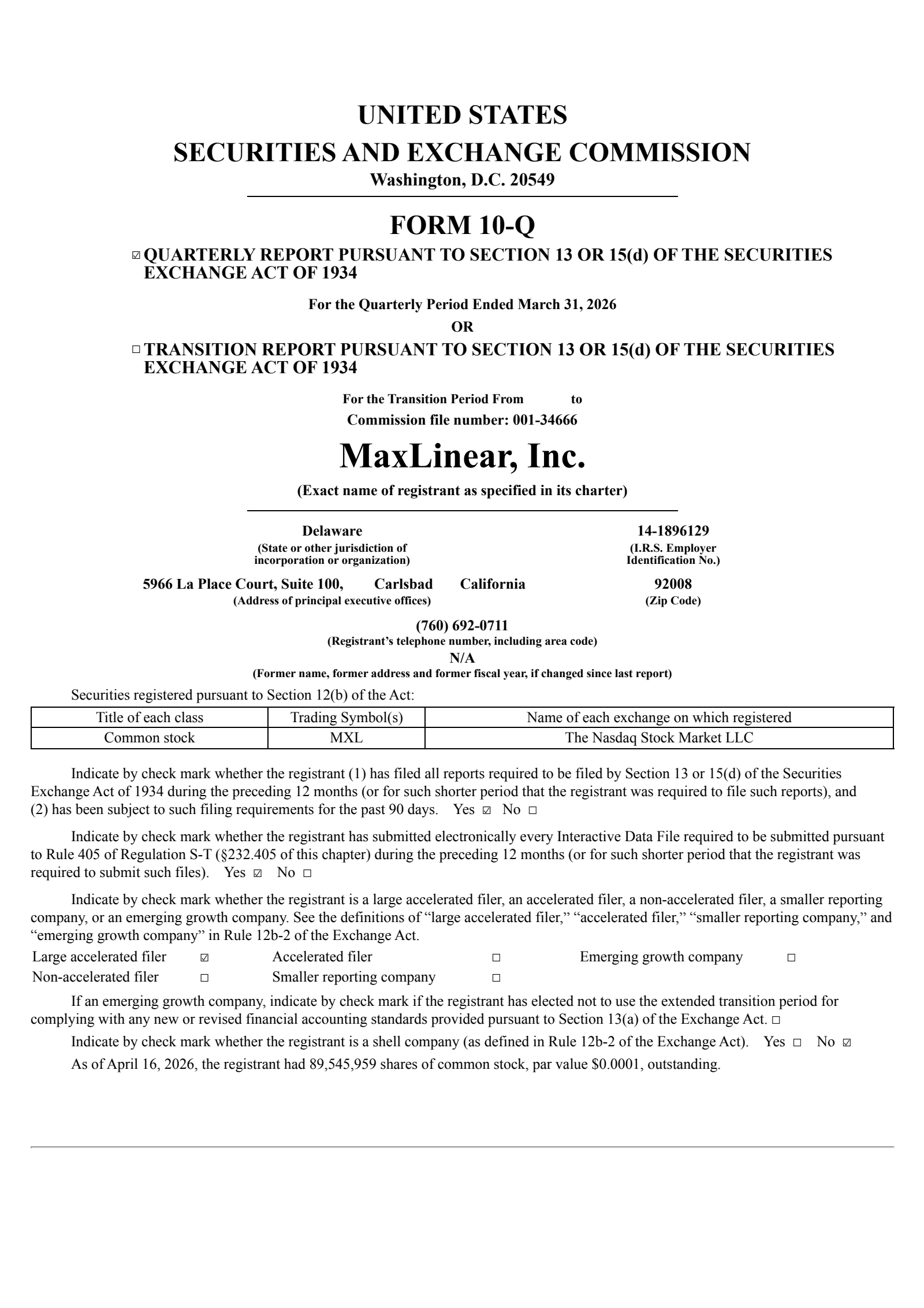 MaxLinear's Q1 2026 Quarterly report