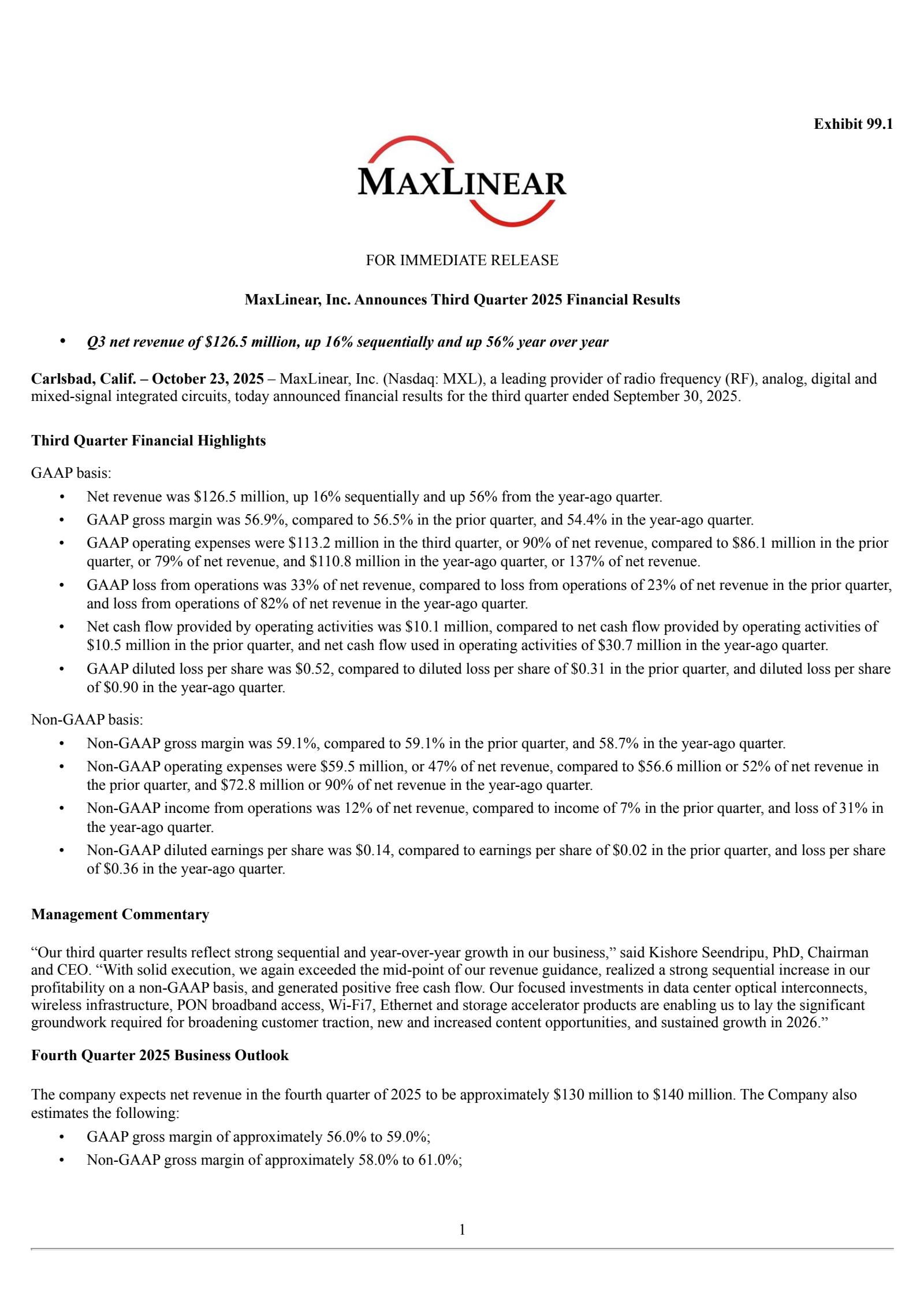 MaxLinear's Q3 2025 Earnings Release