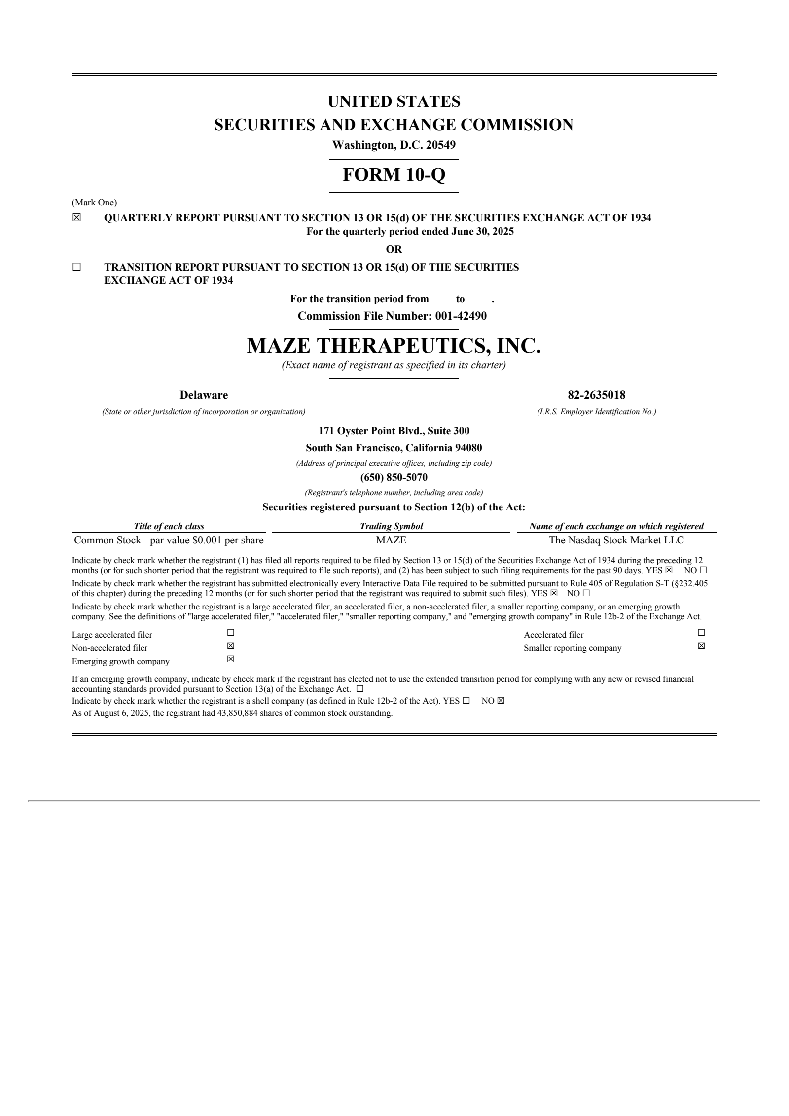 Maze Therapeutics' Q2 2025 Quarterly Report