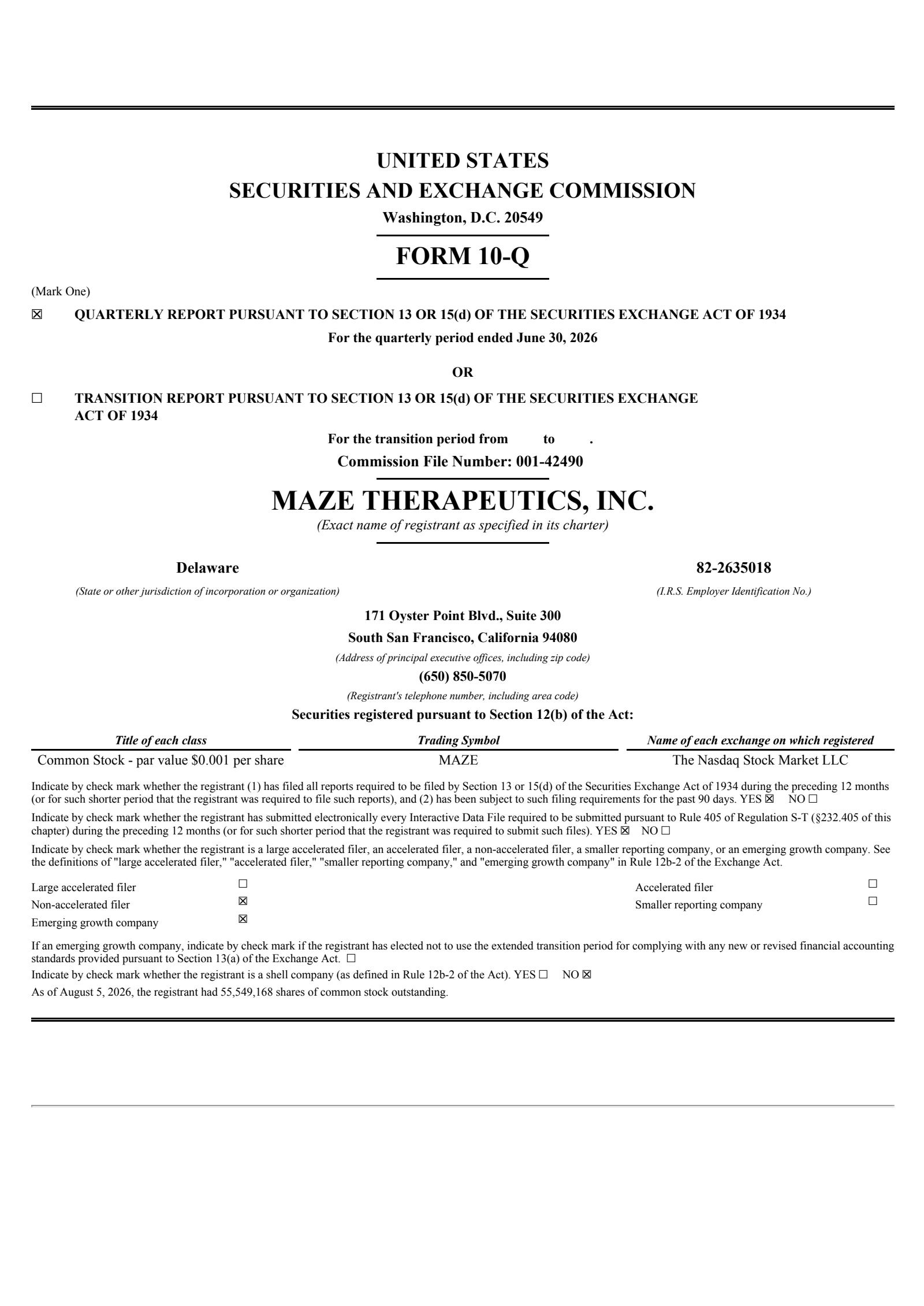 Maze Therapeutics' Q2 2026 Quarterly report