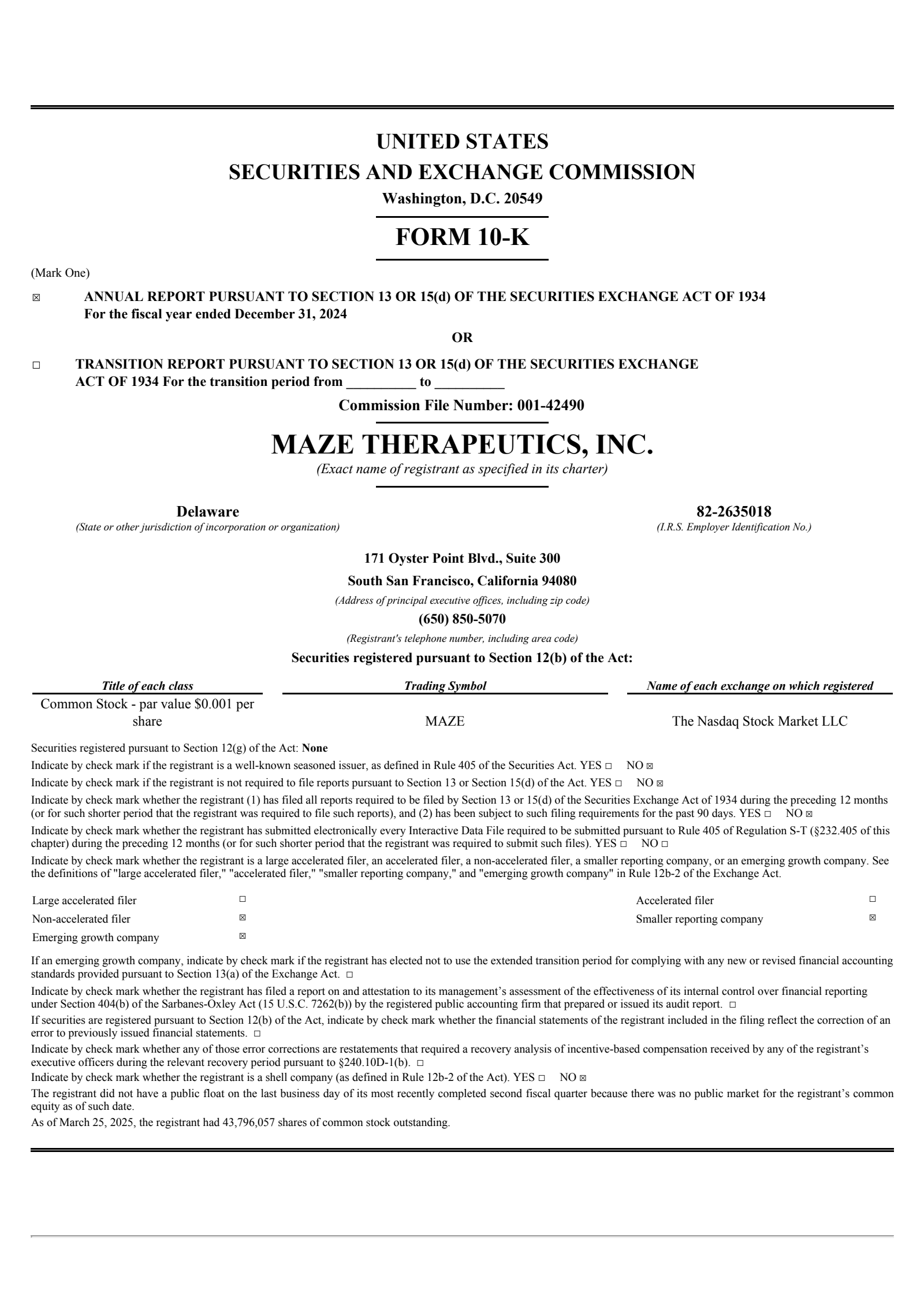 Maze Therapeutics' Q4 2024 Annual Report