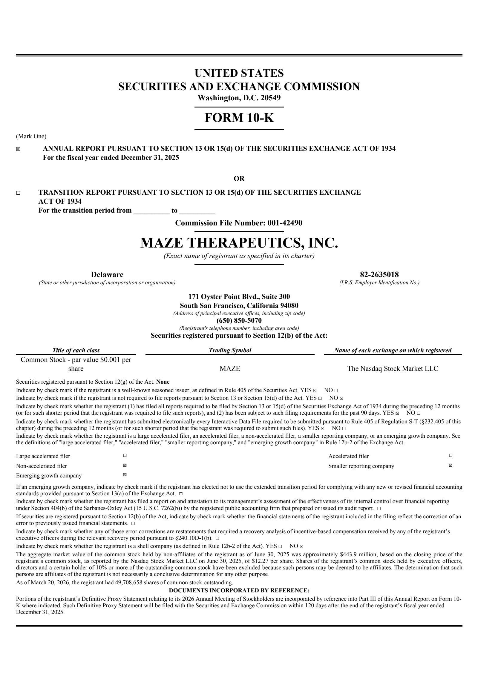 Maze Therapeutics' Q4 2025 Annual report