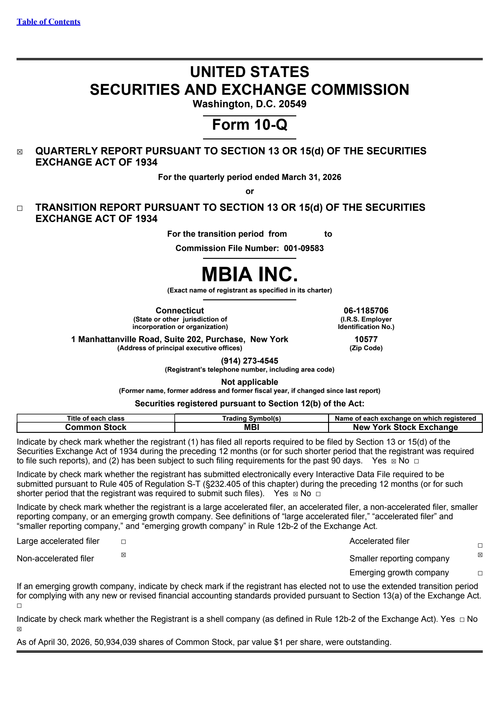 MBIA's Q1 2026 Quarterly report