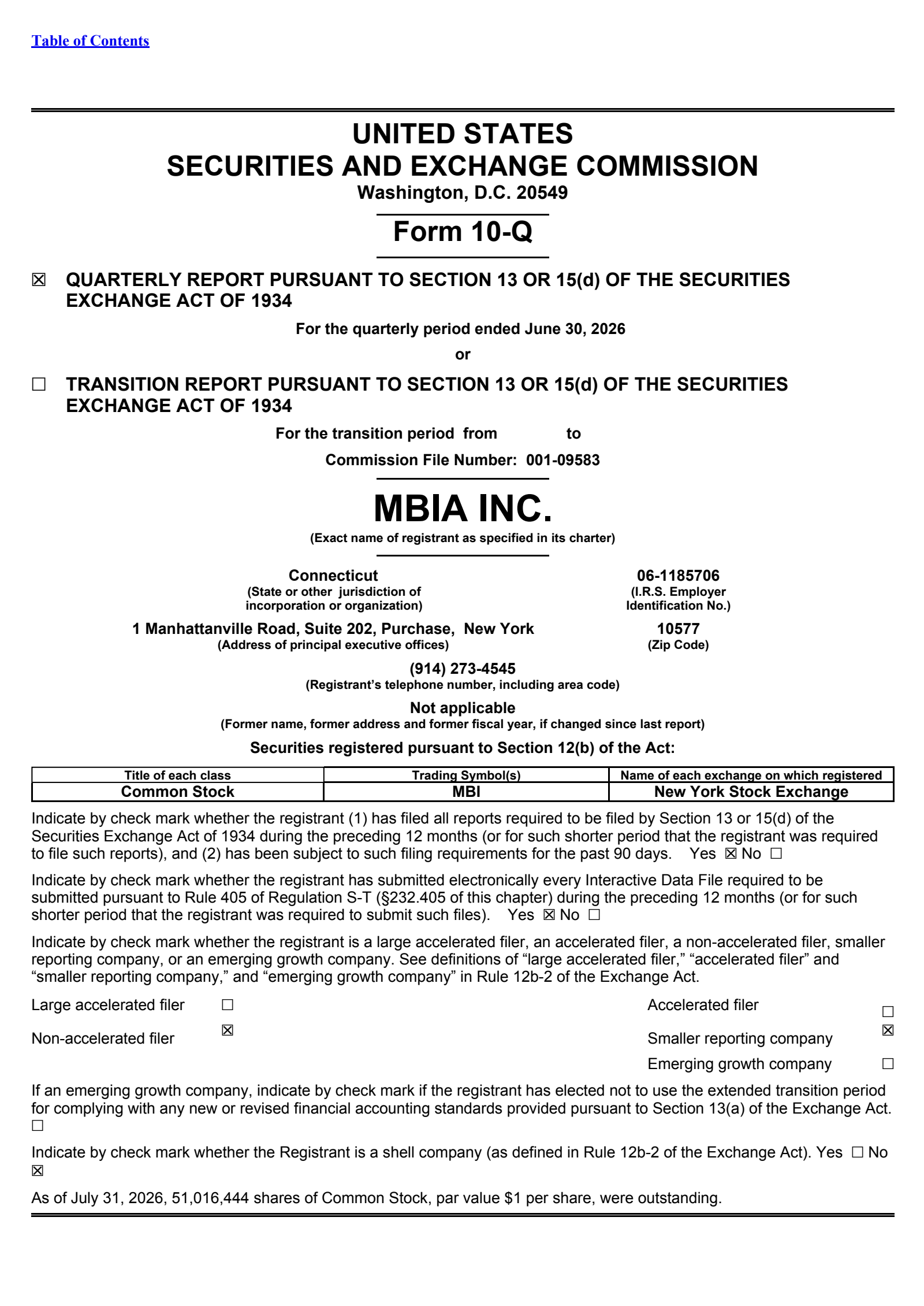 MBIA's Q2 2026 Quarterly report