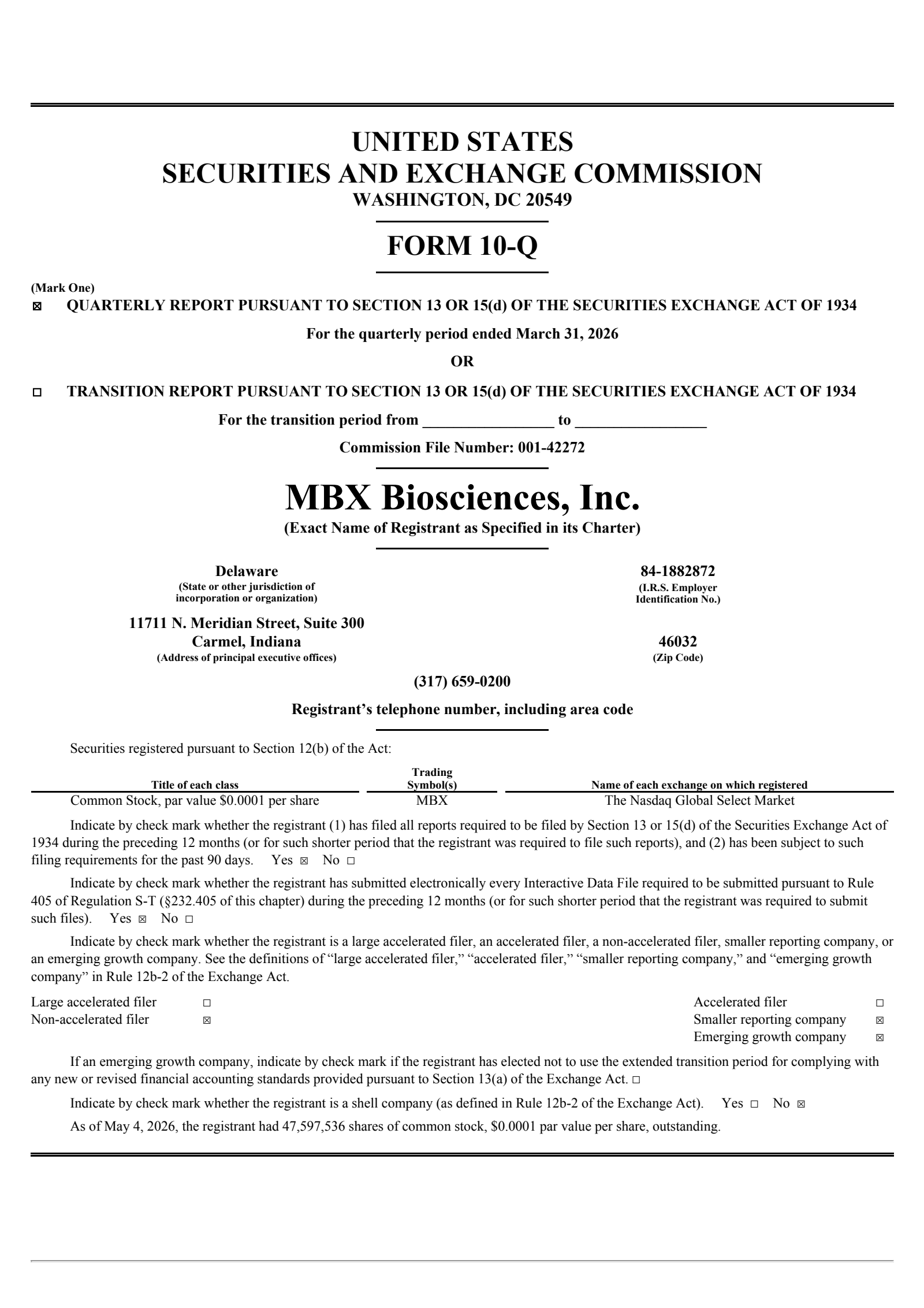 MBX Biosciences' Q1 2026 Quarterly report
