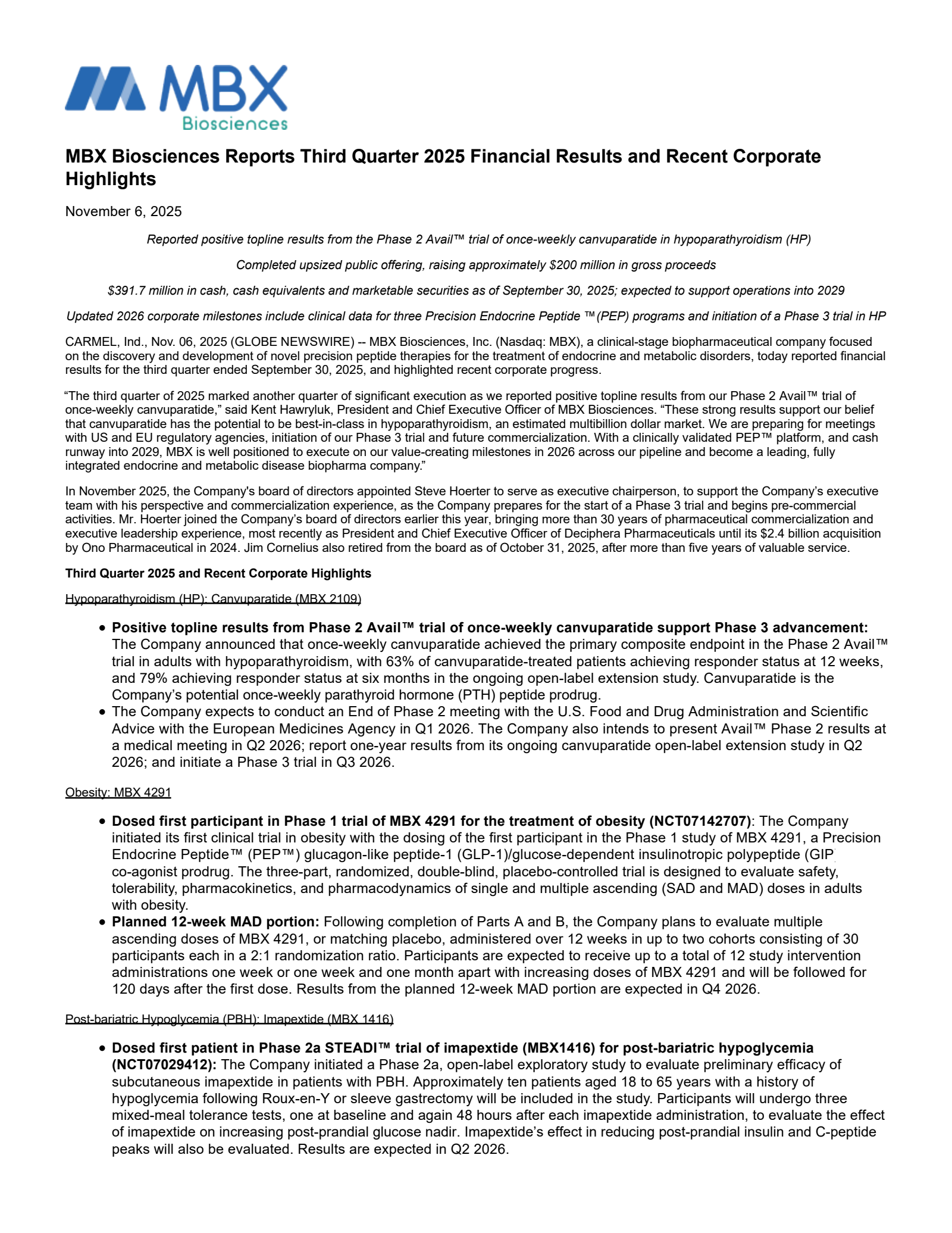 MBX Biosciences' Q3 2025 Earnings Release