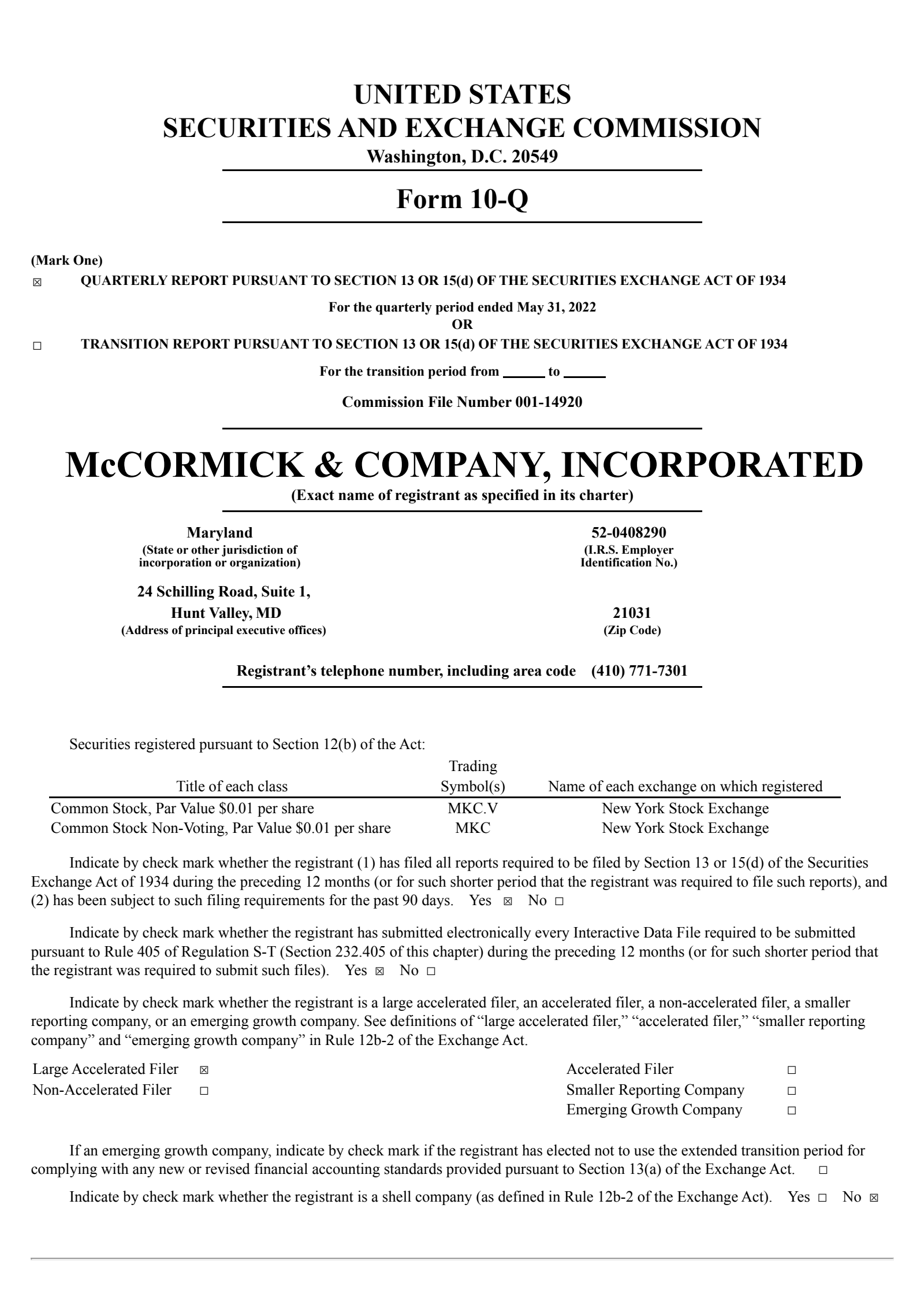McCormick & Company, Incorporated's Q2 2022 Quarterly report