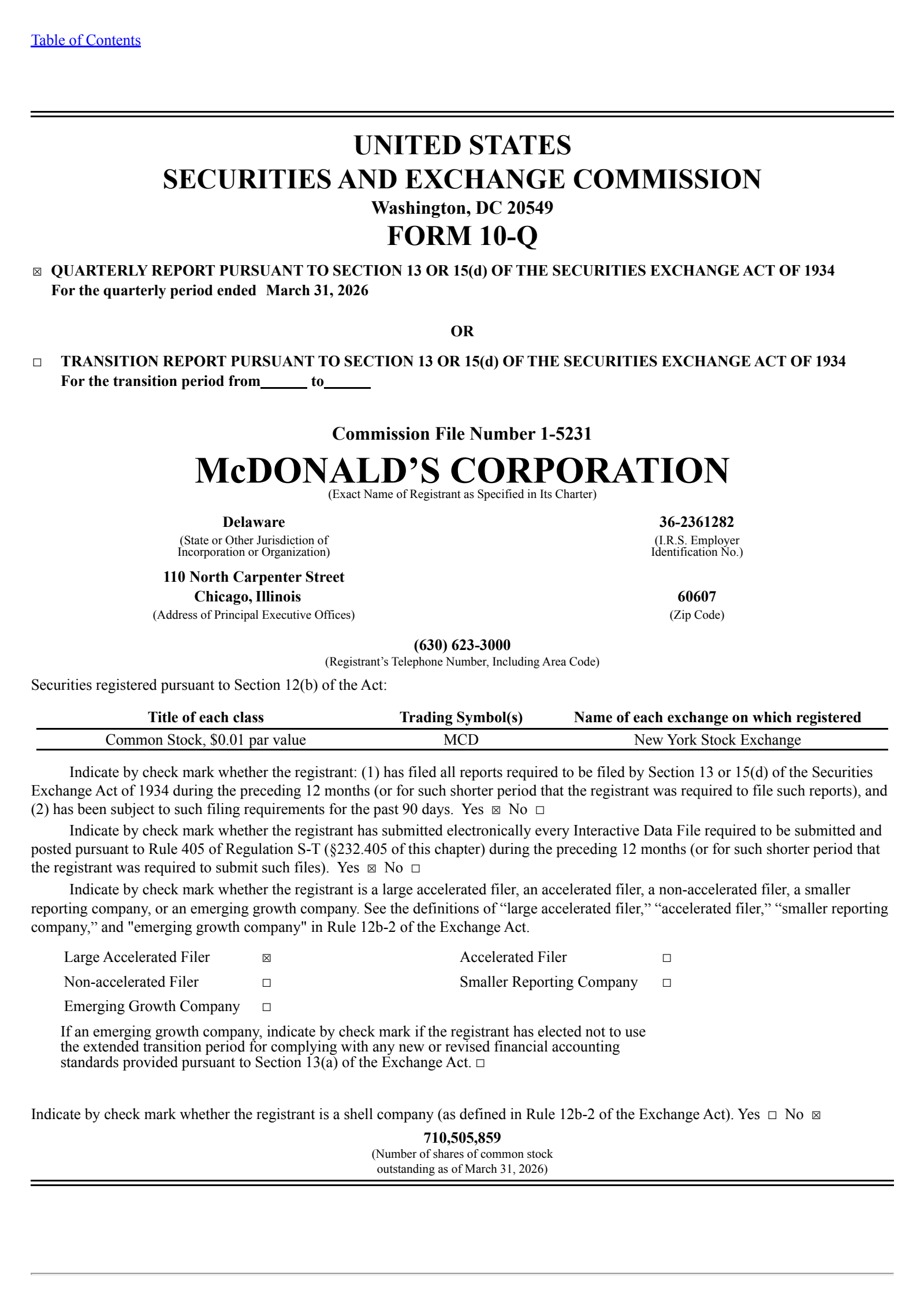 McDonald's' Q1 2026 Quarterly report