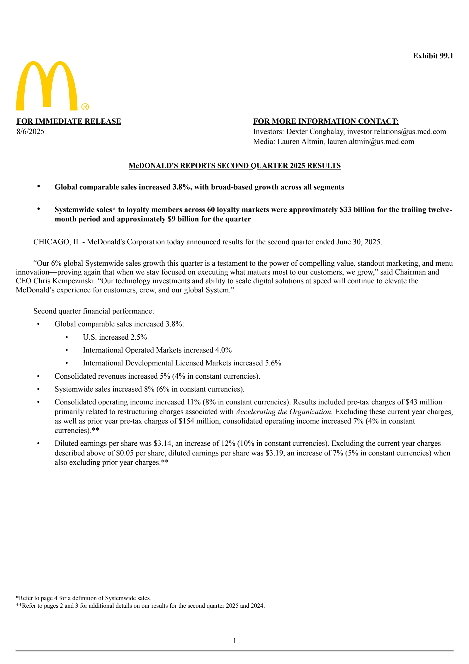 McDonald's' Q2 2025 Press Release