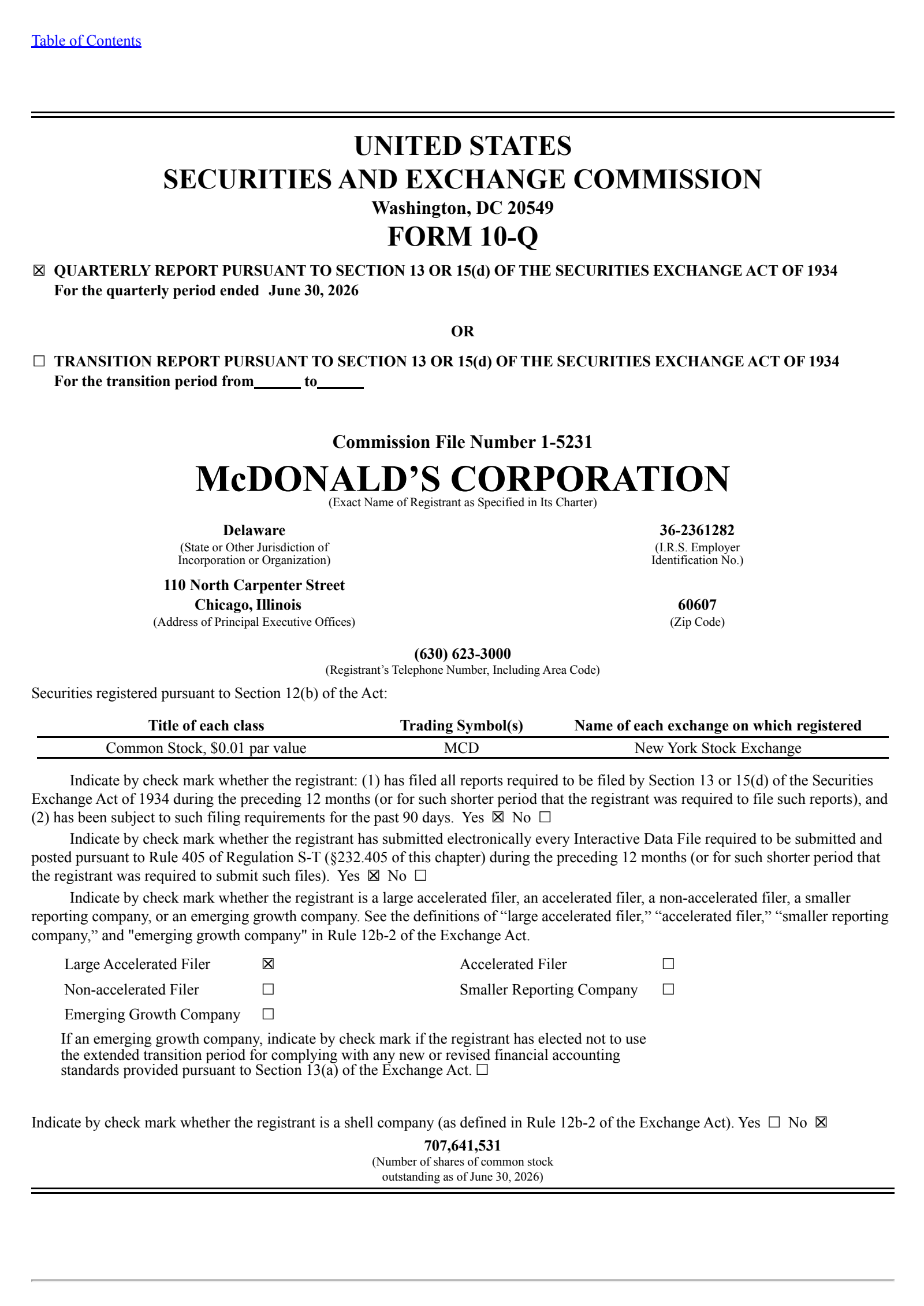 McDonald's' Q2 2026 Quarterly report