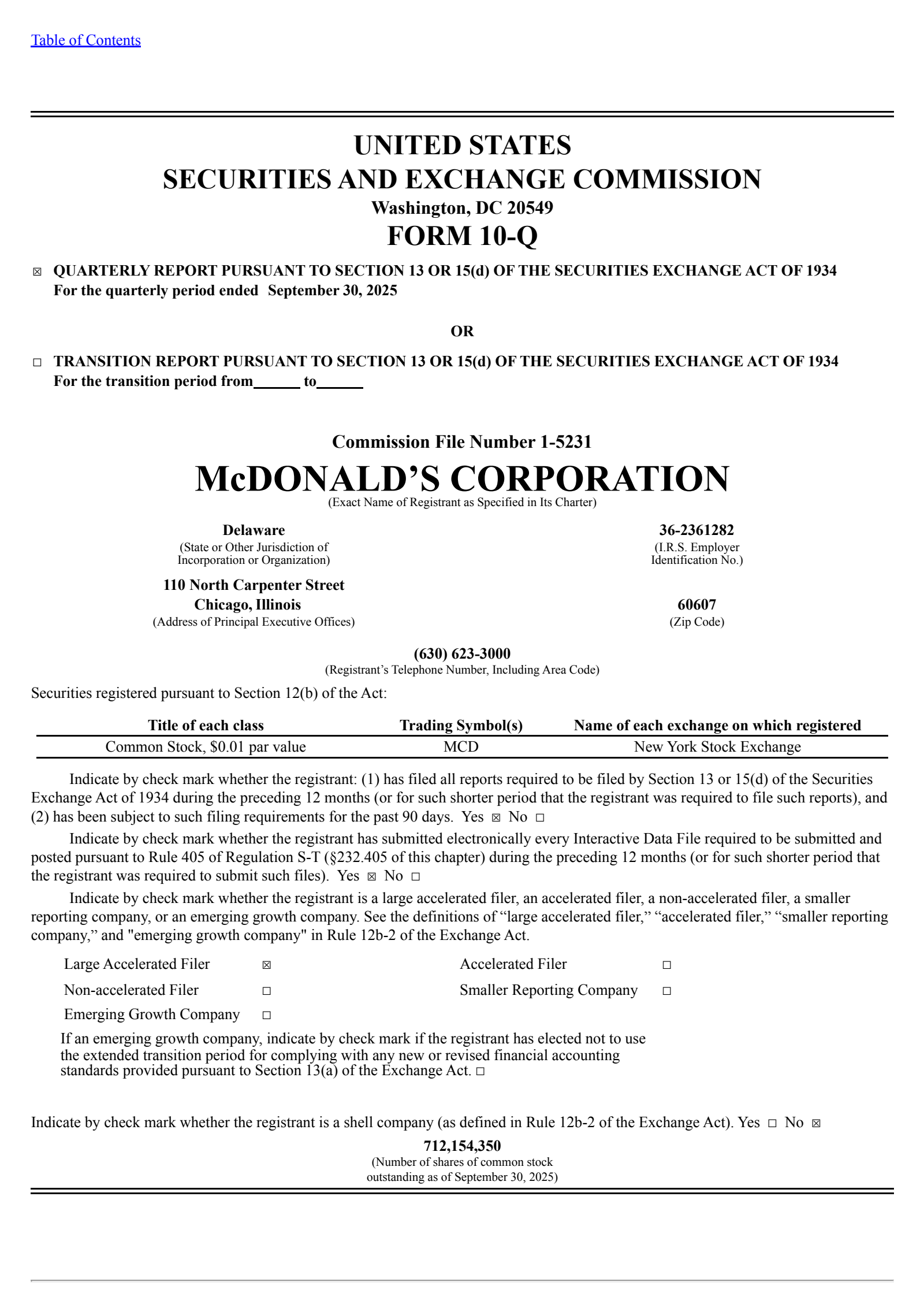 McDonald's' Q3 2025 Quarterly Report