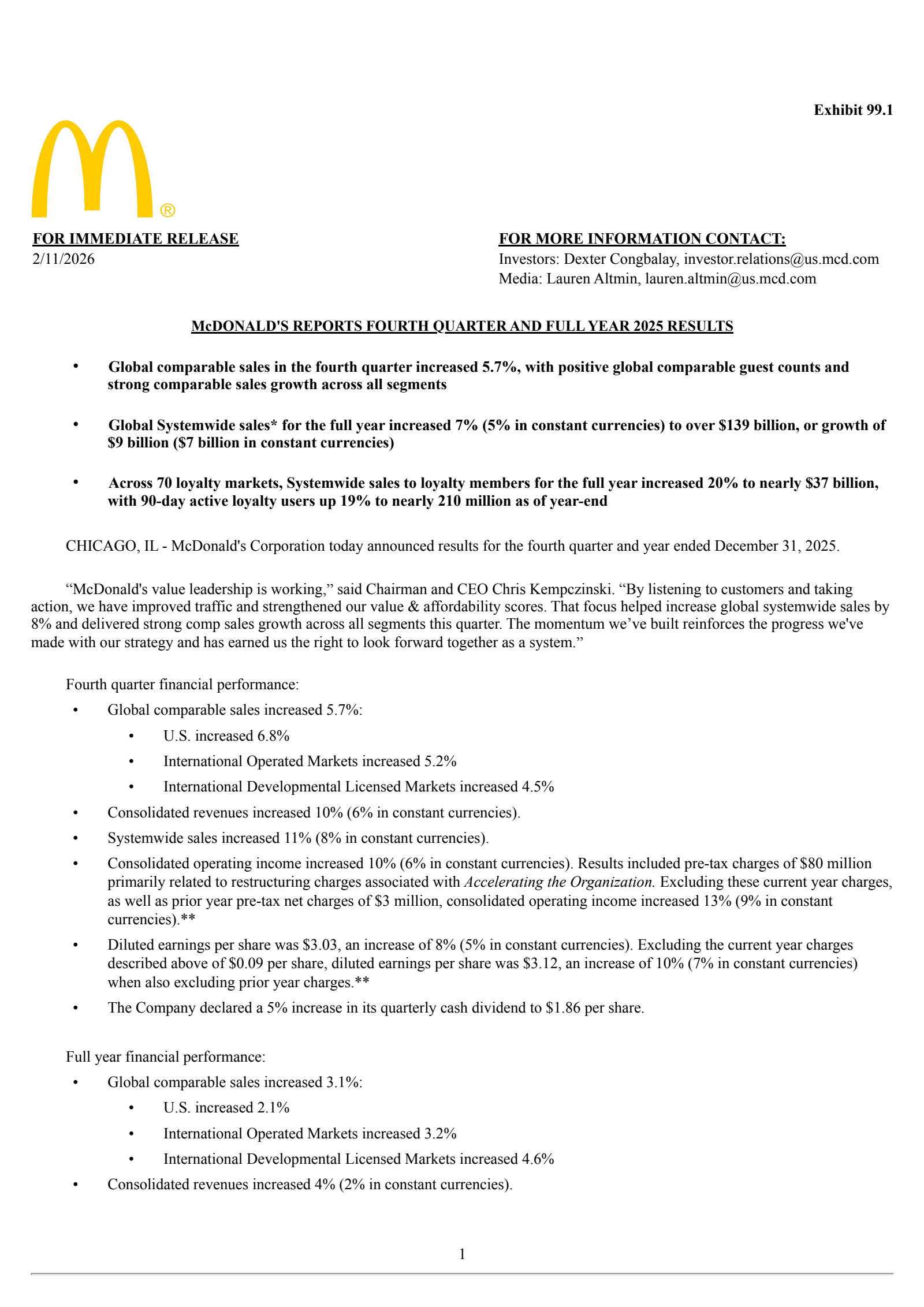 McDonald's' Q4 2025 Press Release