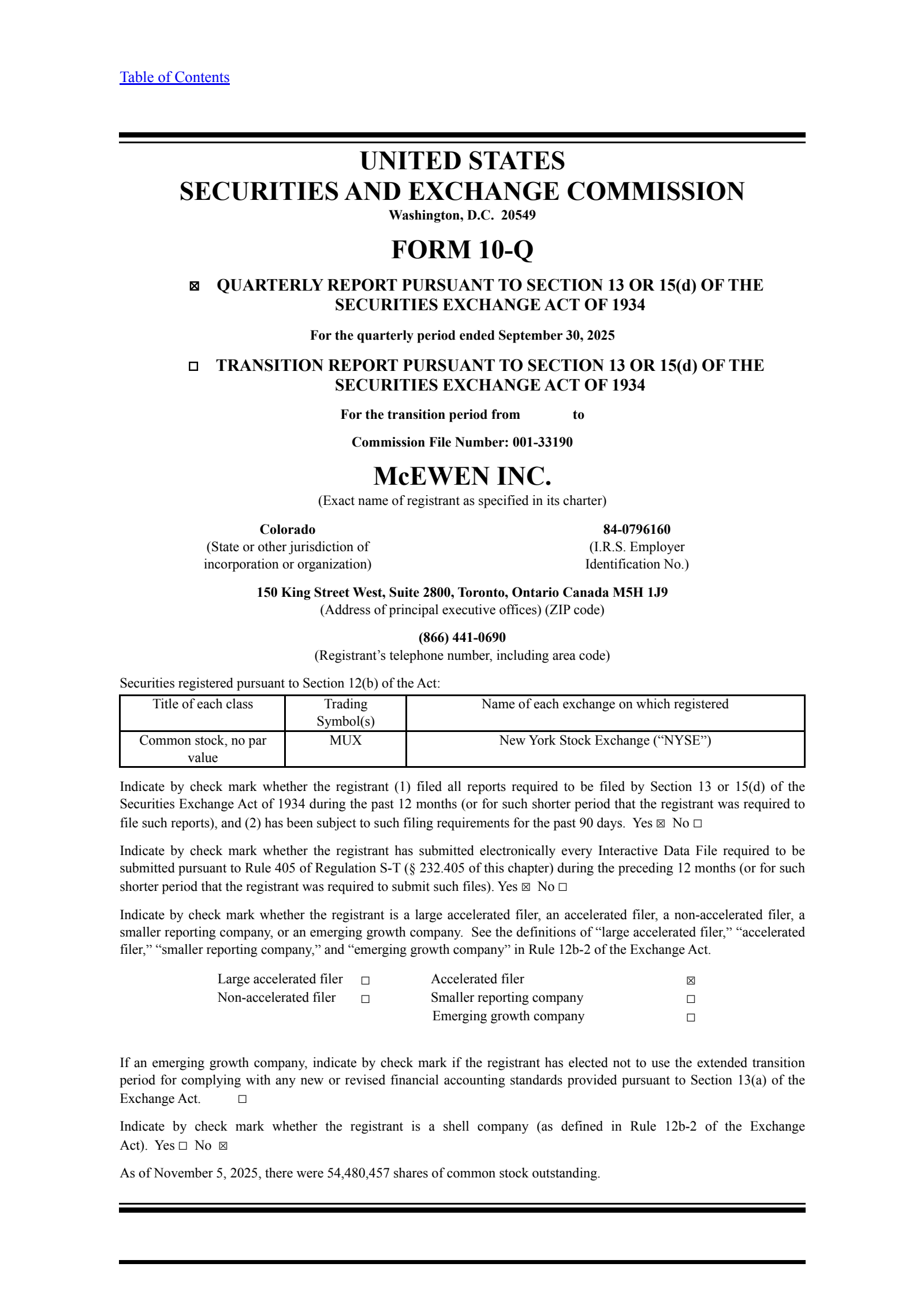 McEwen's Q3 2025 Quarterly Report