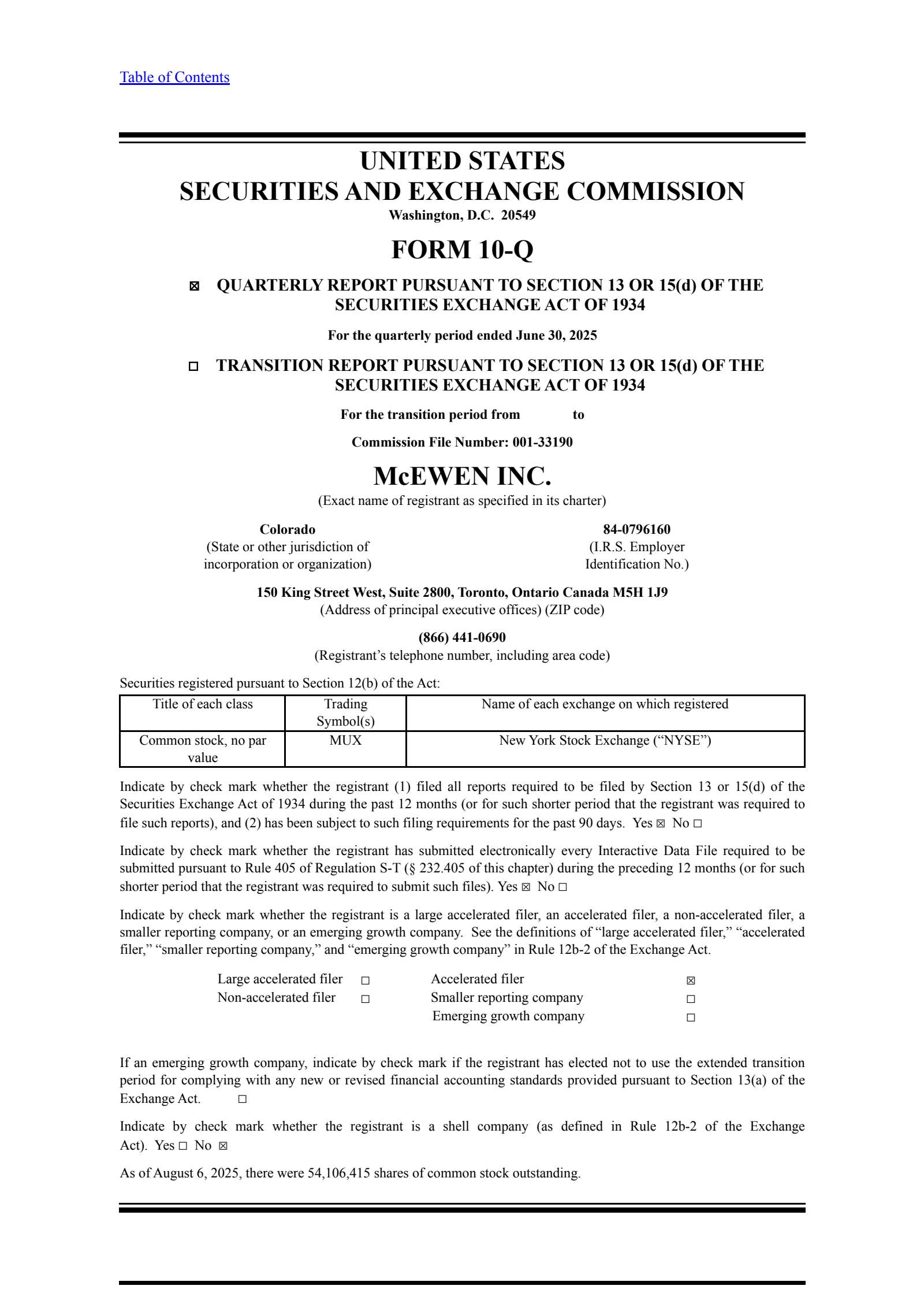 McEwen's Q2 2025 Quarterly report