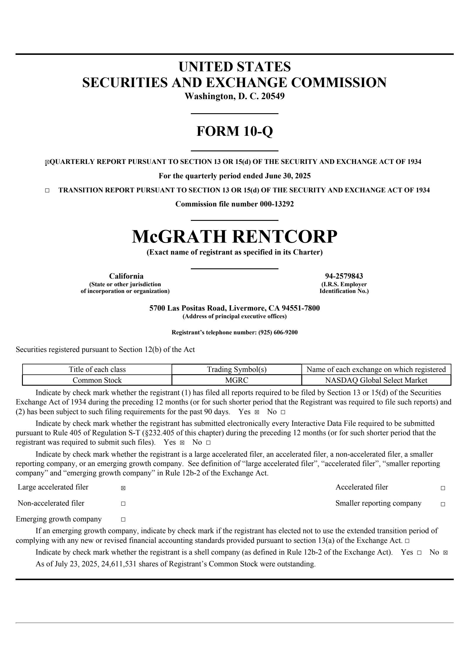 McGrath RentCorp's Q2 2025 Quarterly report