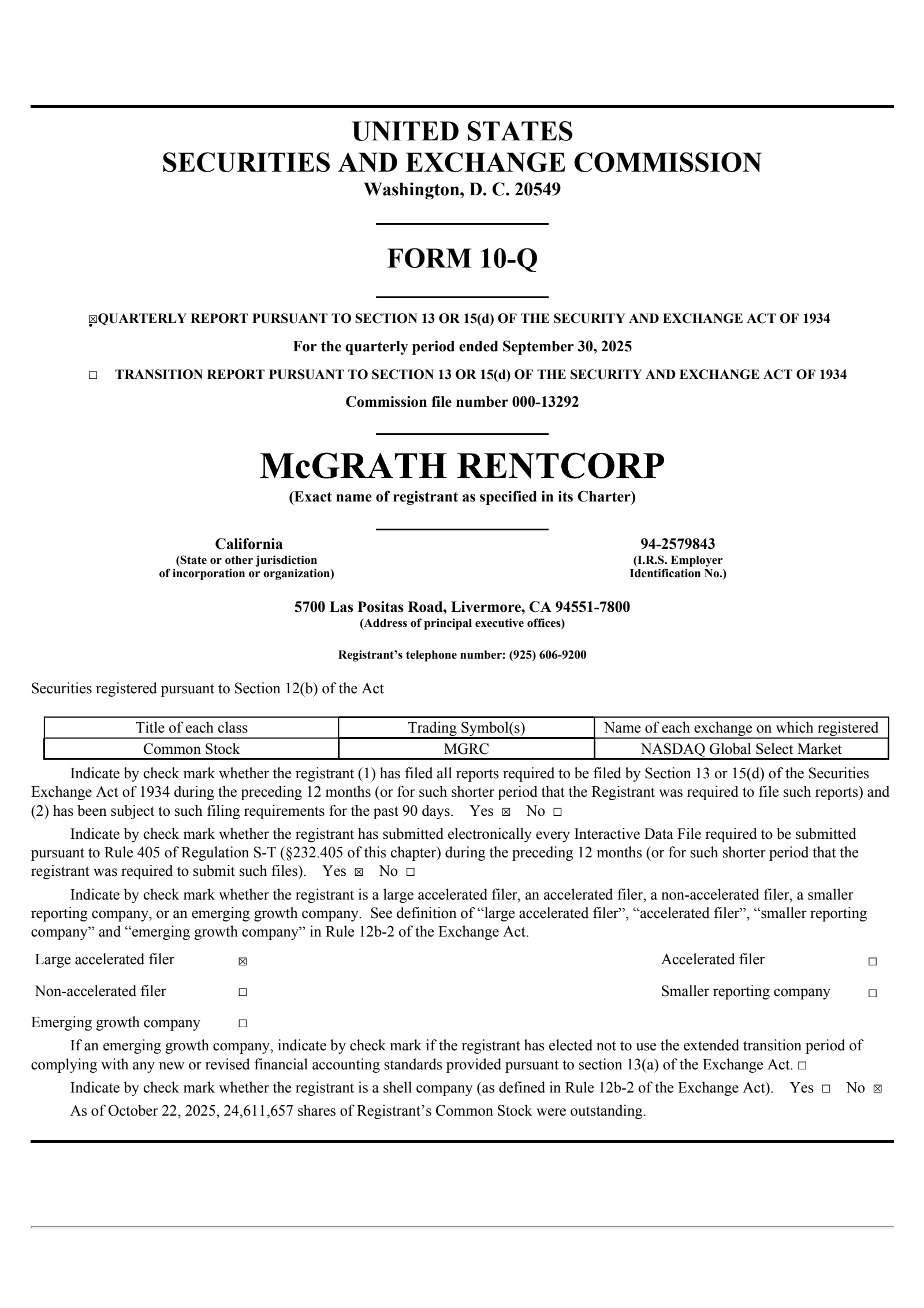 McGrath RentCorp's Q3 2025 Quarterly Report