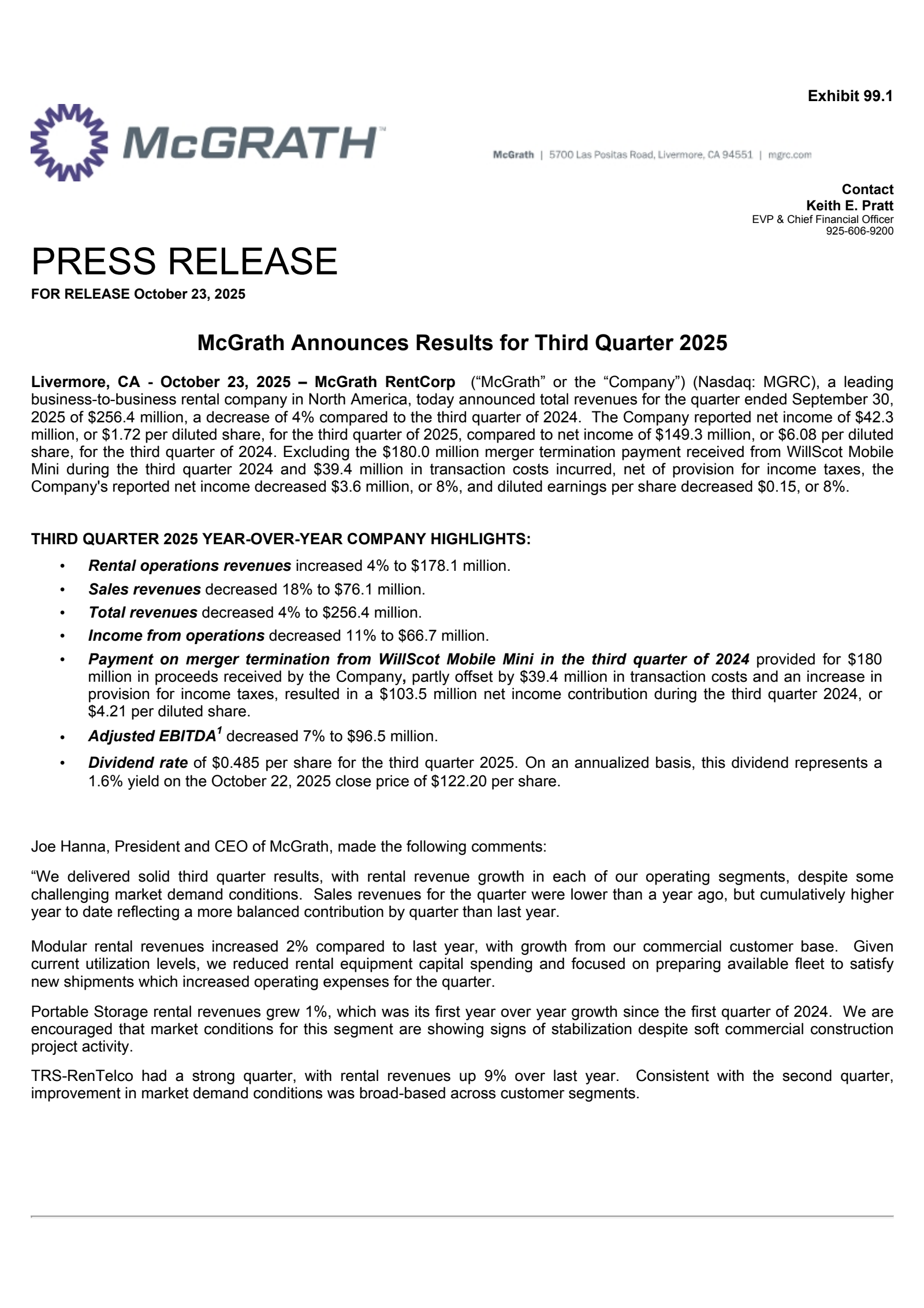 McGrath RentCorp's Q3 2025 Earnings Release