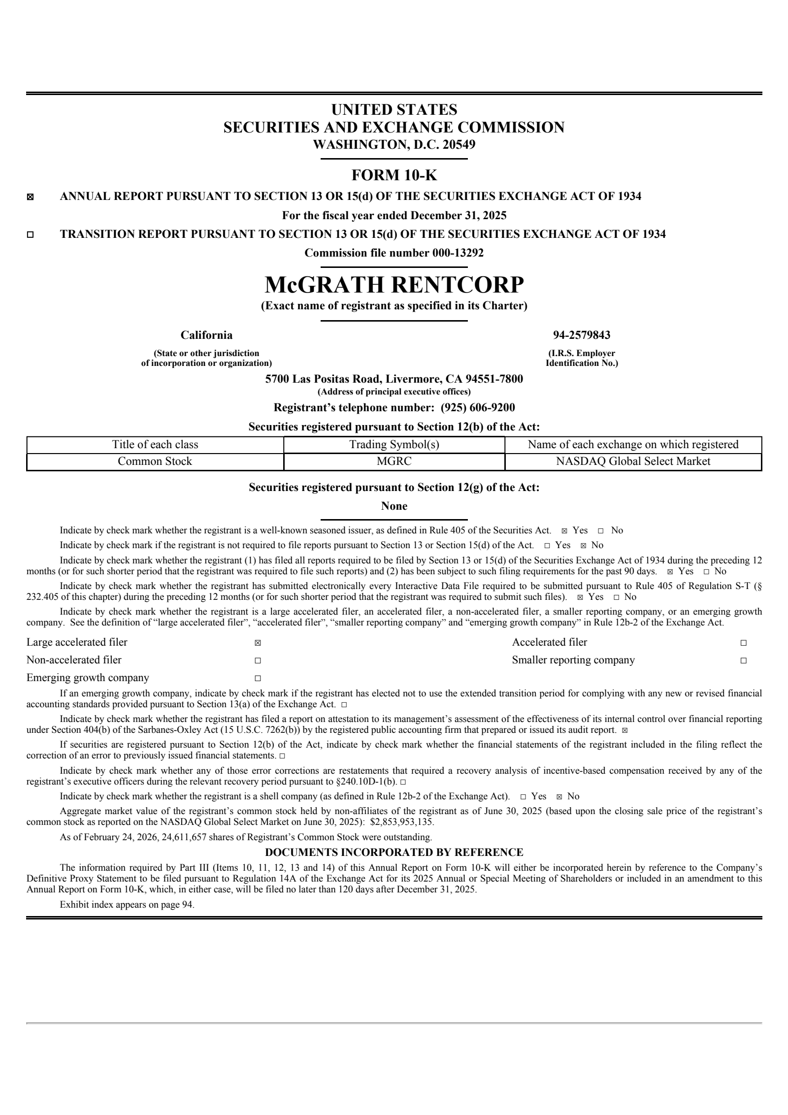 McGrath RentCorp's Q4 2025 Annual report