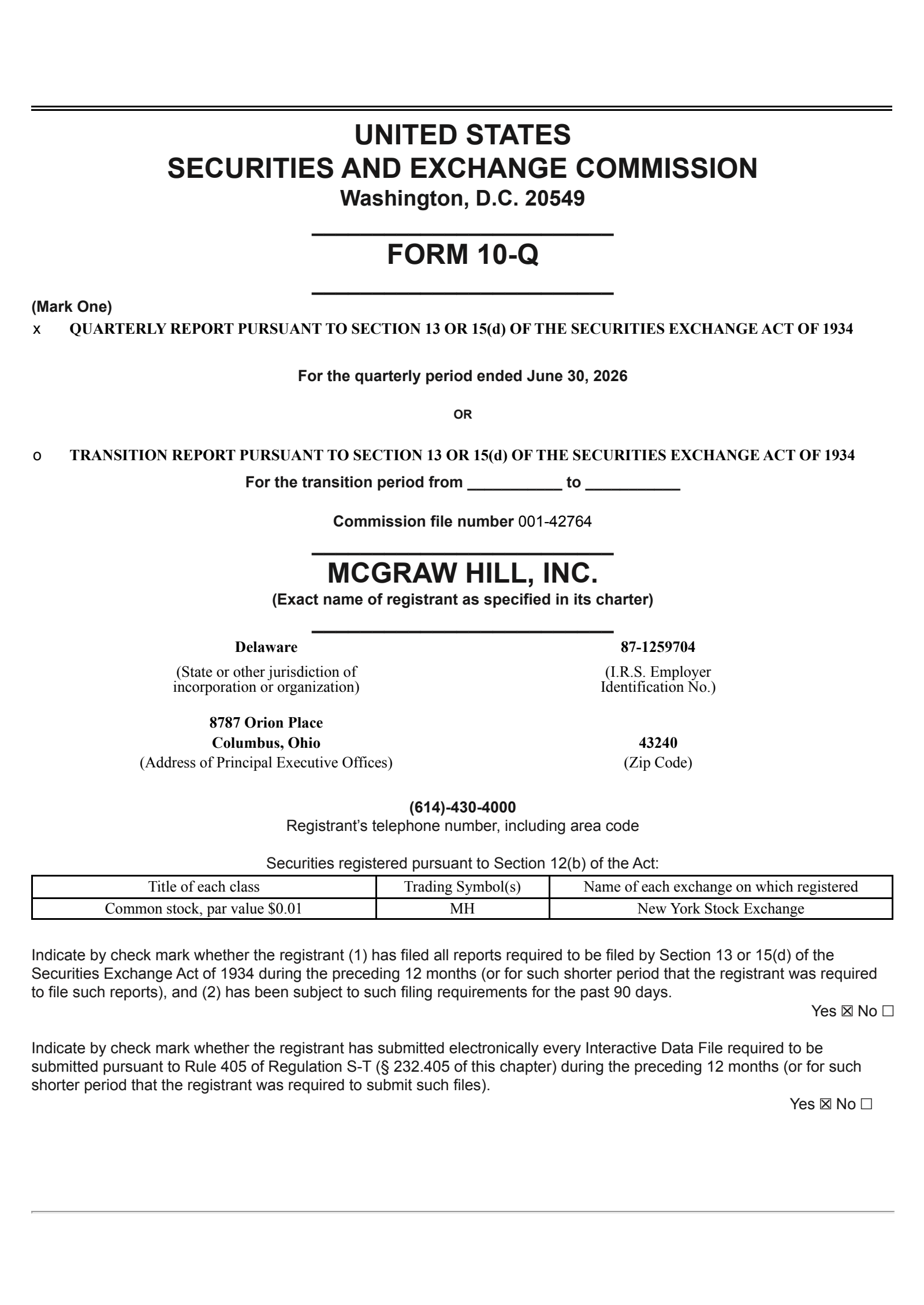 McGraw Hill's Q1 2027 Quarterly report
