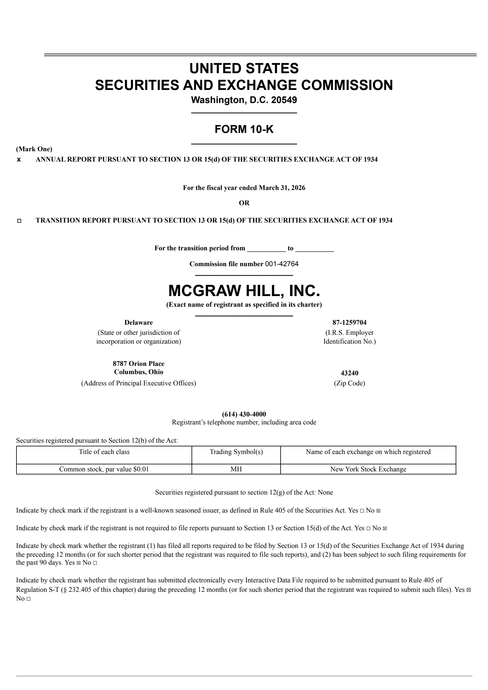 McGraw Hill's Q4 2026 Annual report