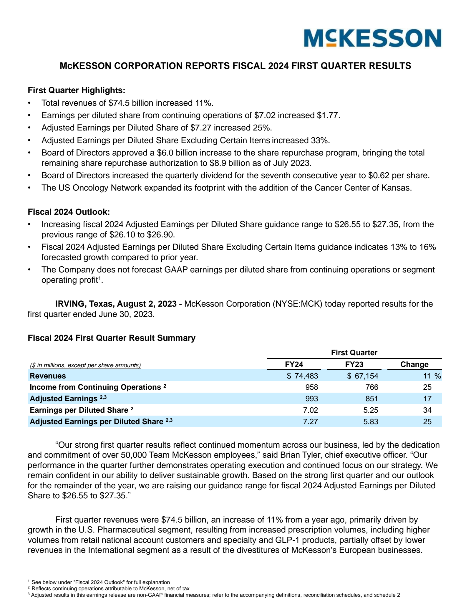 McKesson's Q1 2024 Earnings Release