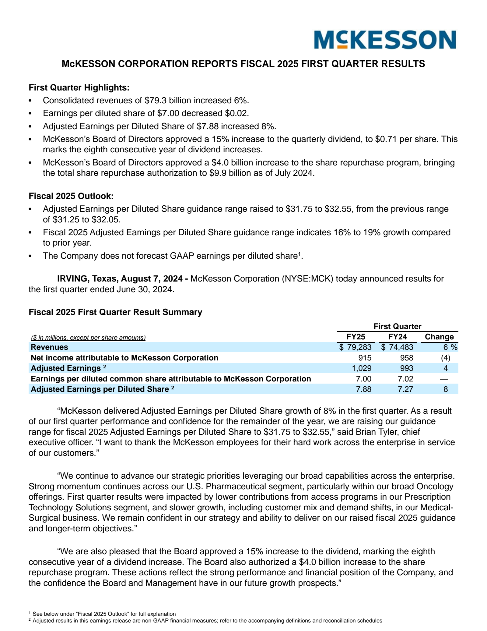 McKesson's Q1 2025 Earnings Release