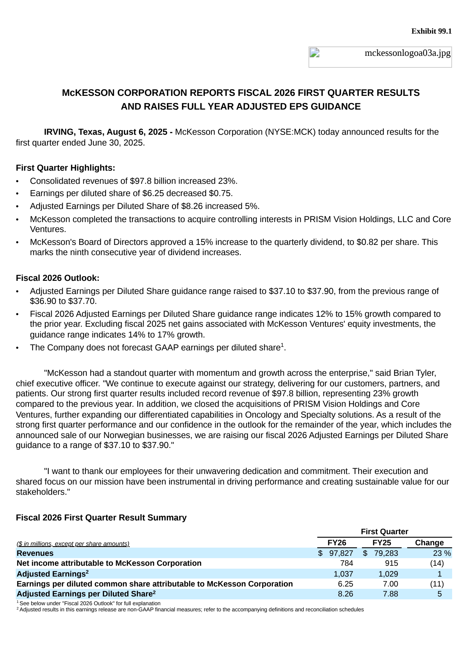 McKesson's Q1 2026 Press Release