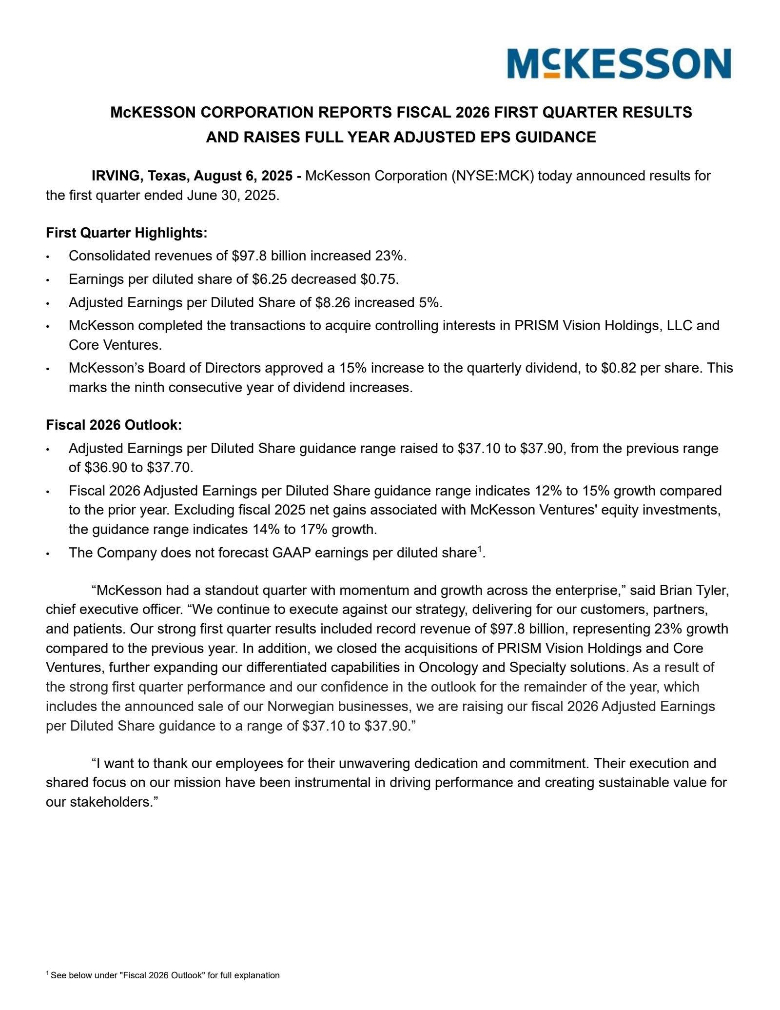 McKesson's Q1 2026 Earnings Release