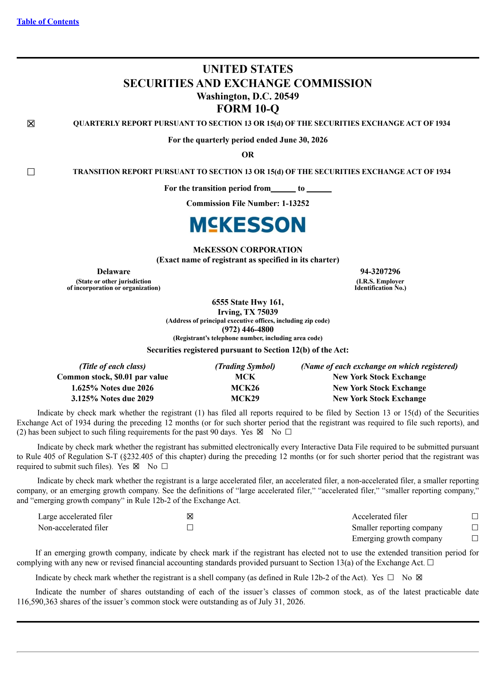 McKesson's Q1 2027 Quarterly report