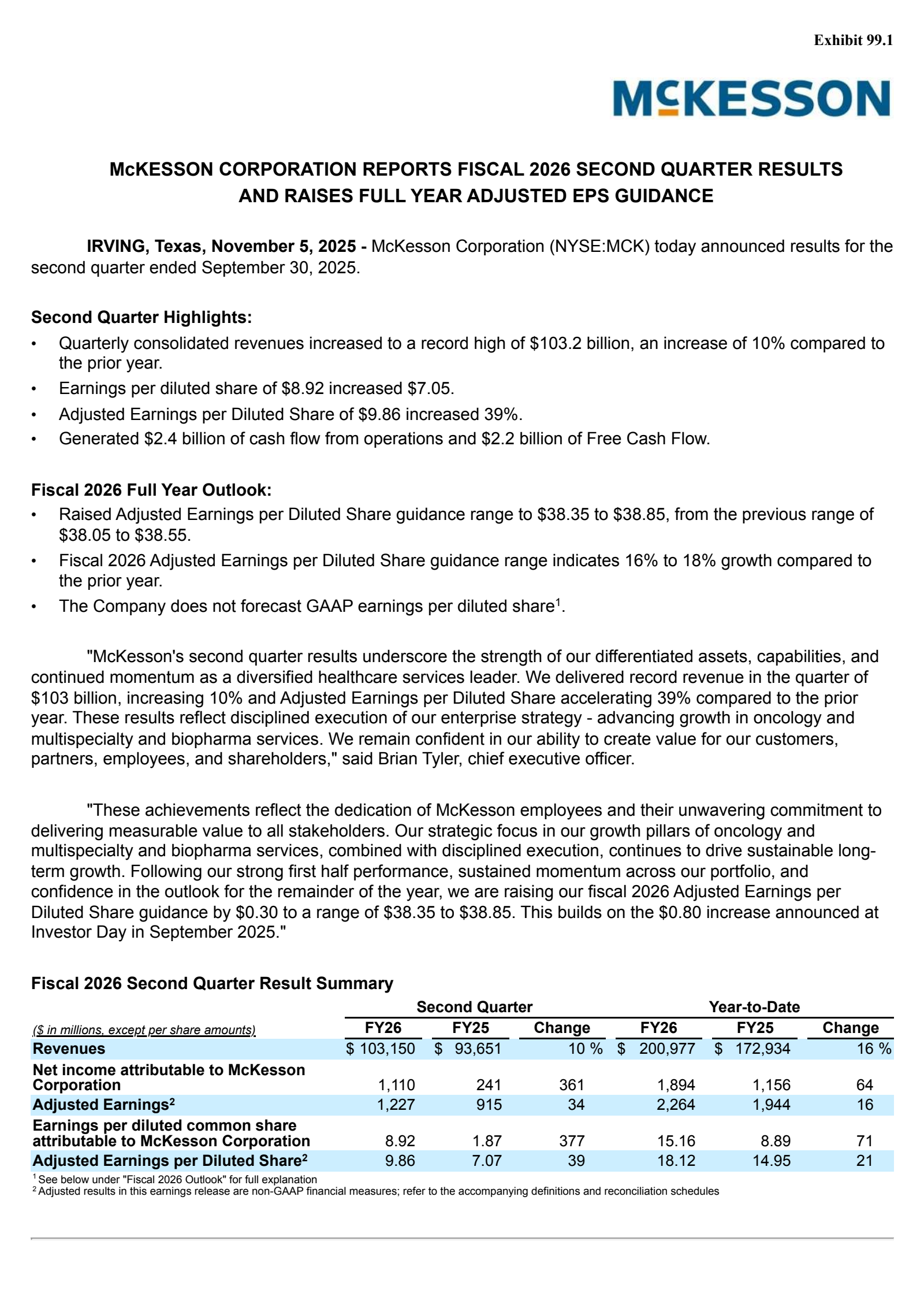 McKesson's Q2 2026 Earnings Release