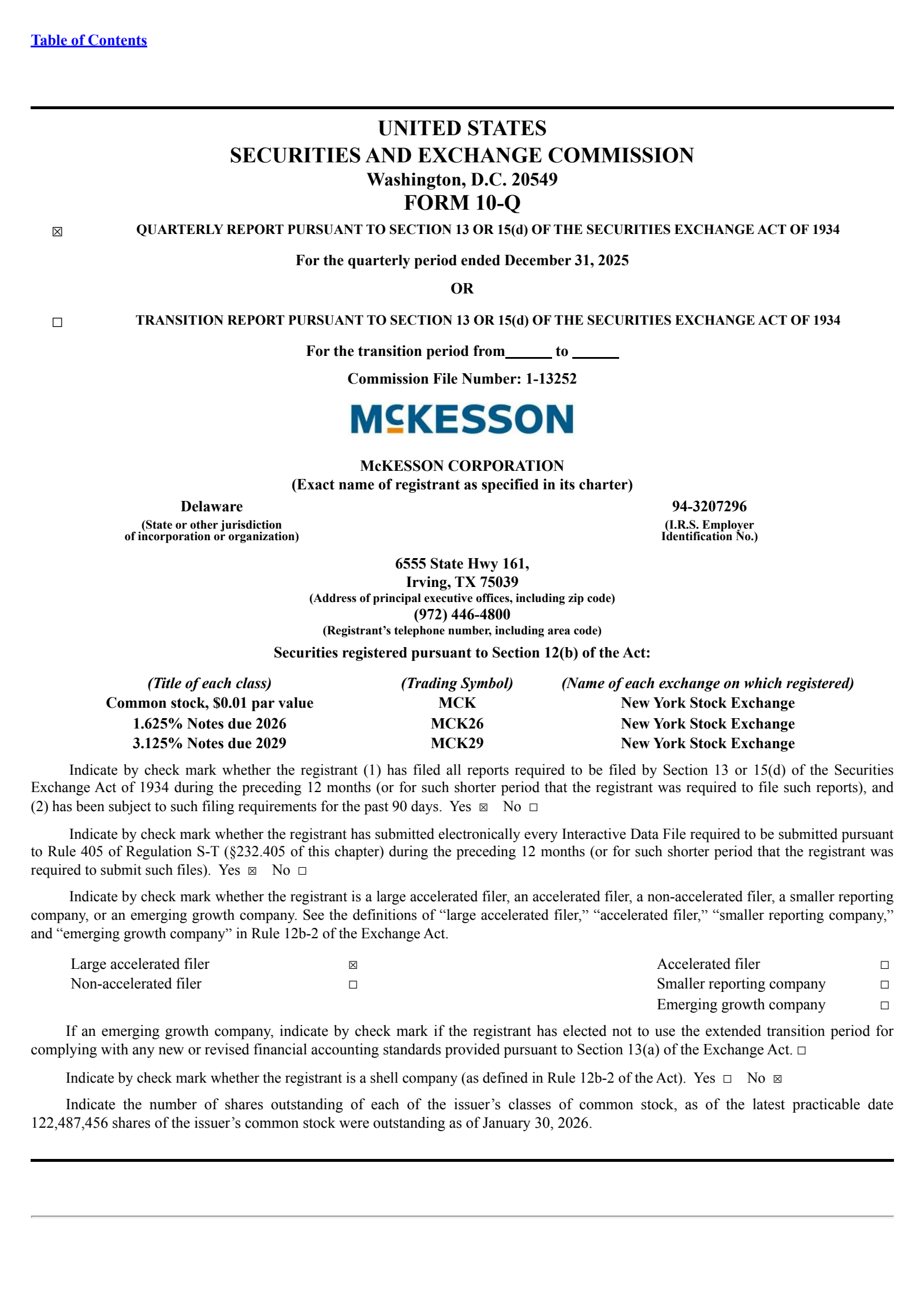 McKesson's Q3 2026 Quarterly report