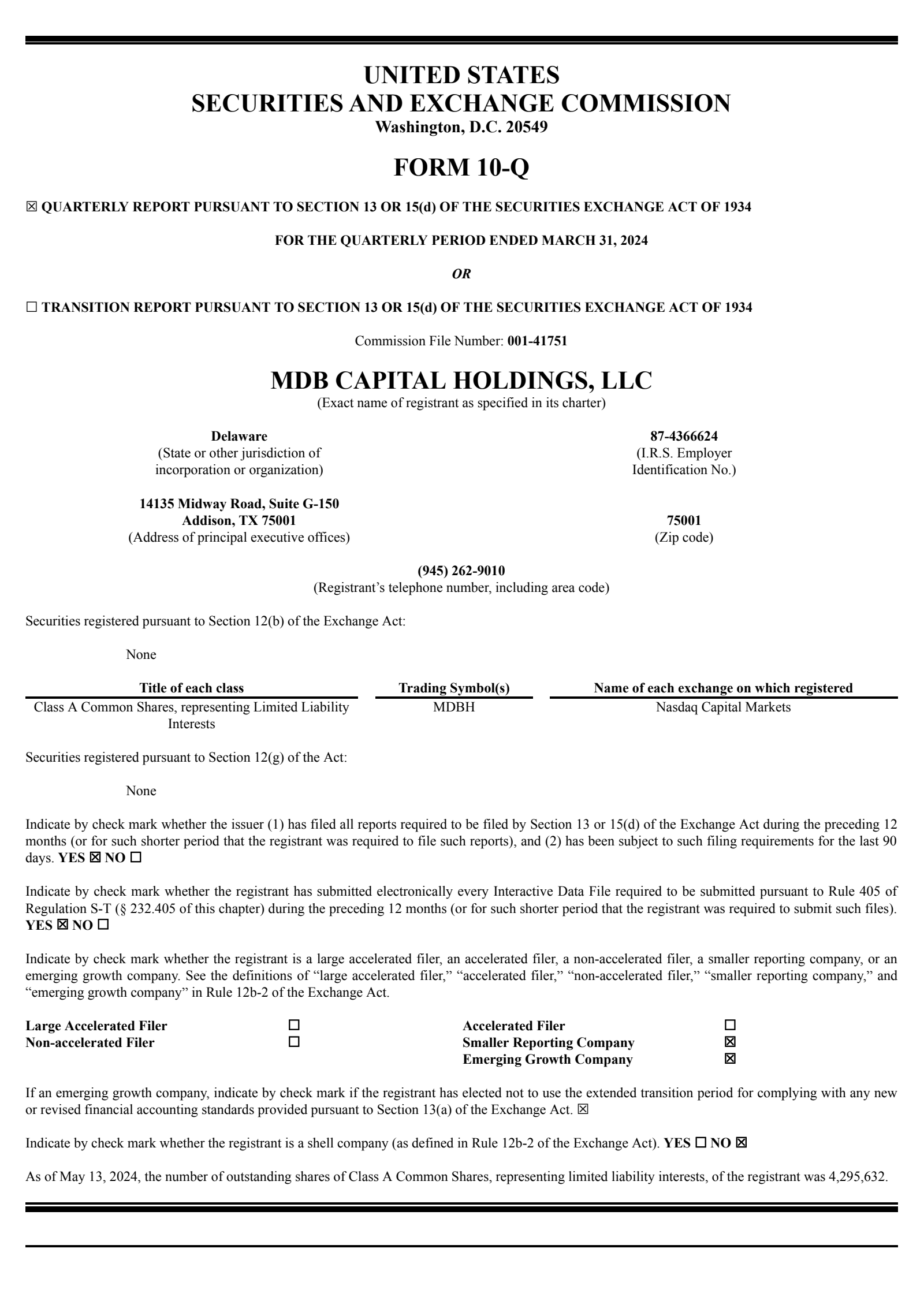 MDB Capital's Q1 2024 Quarterly Report