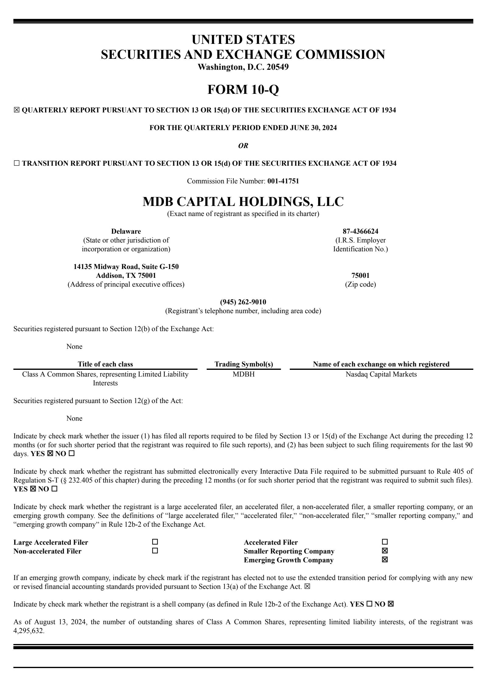 MDB Capital's Q2 2024 Quarterly Report