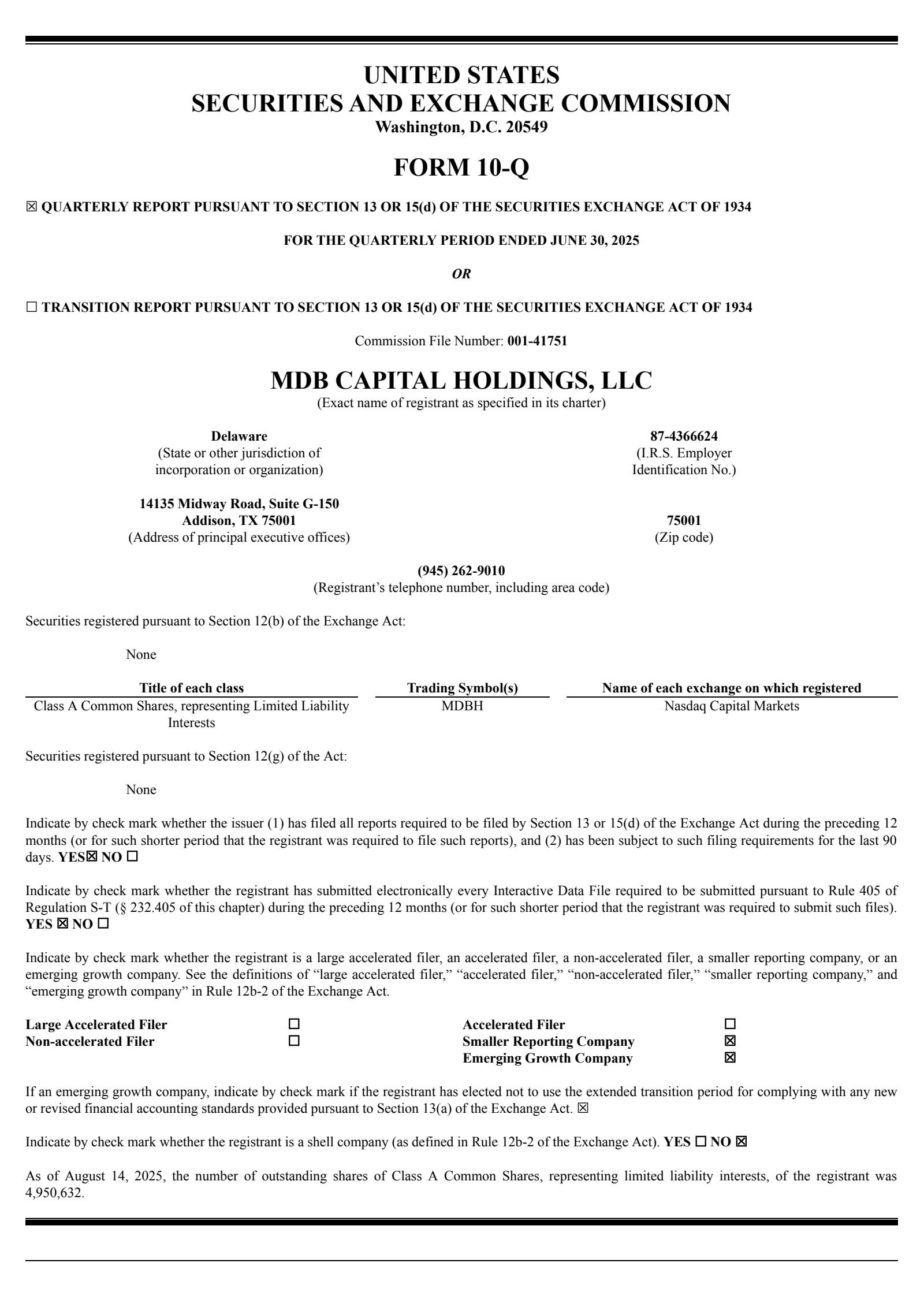 MDB Capital's Q2 2025 Quarterly Report