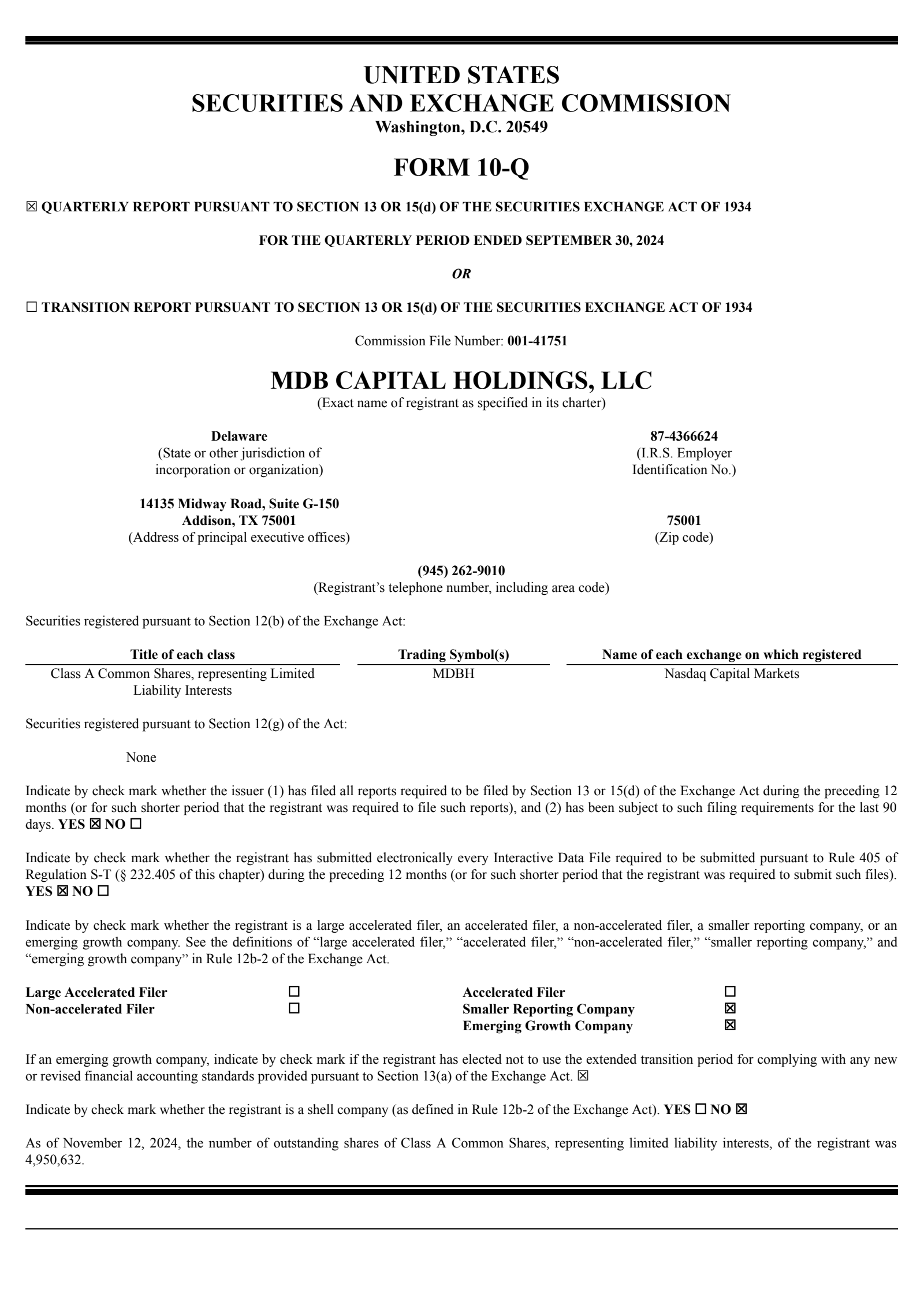 MDB Capital's Q3 2024 Quarterly Report