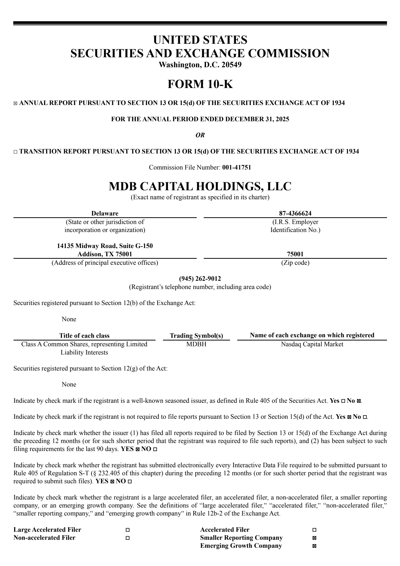 MDB Capital's Q4 2025 Annual report