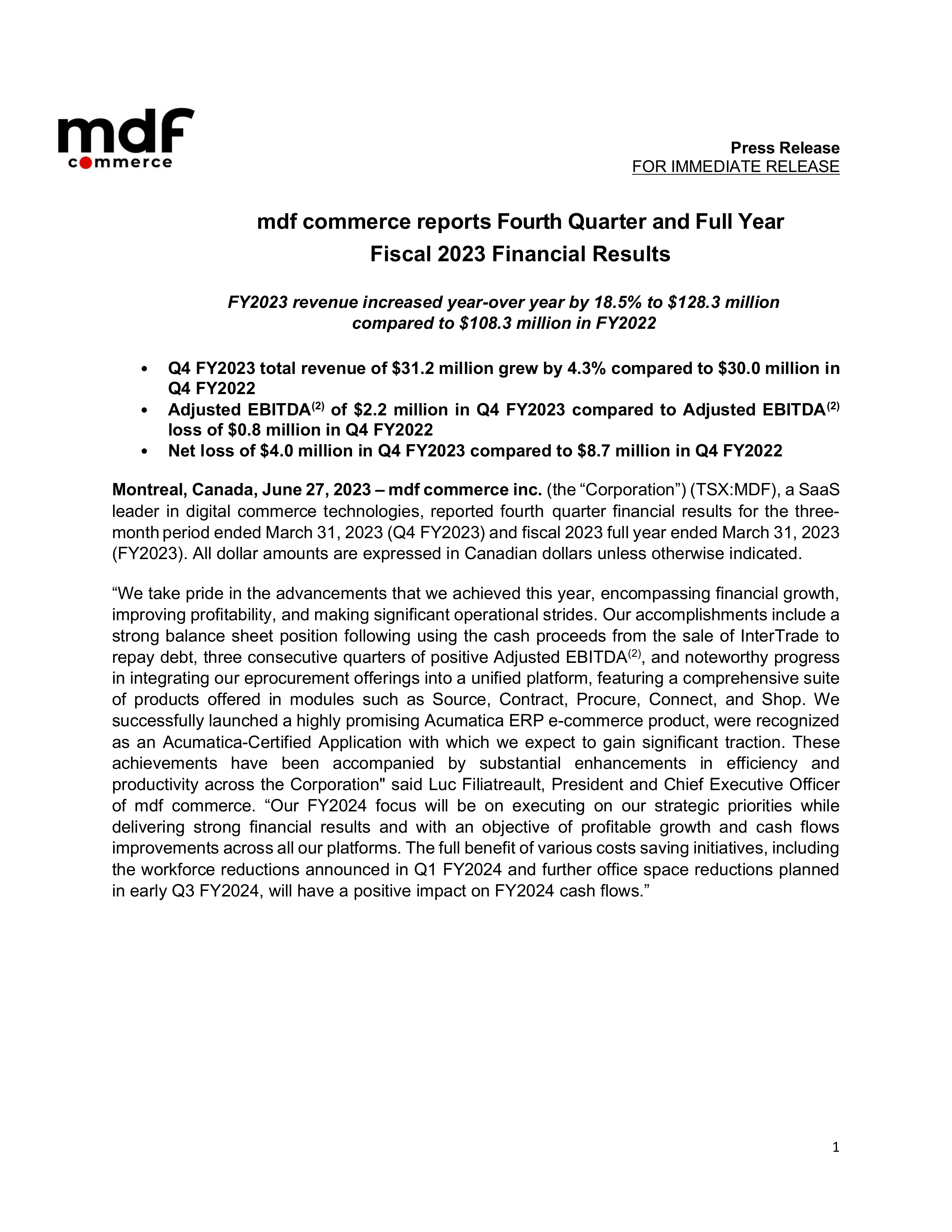 MDF Q4 2023 Earnings Report on 6/27/2023