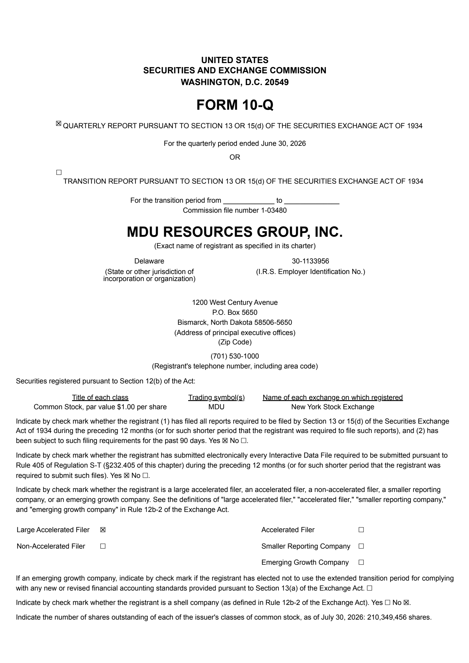 MDU Resources Group's Q2 2026 Quarterly report